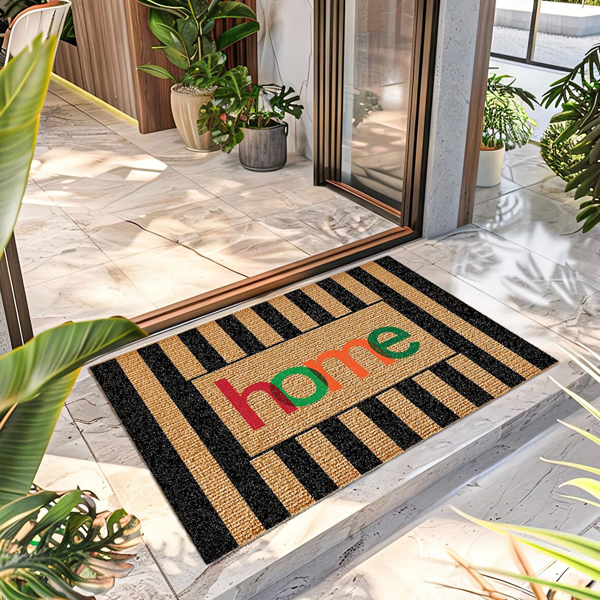 Decovetro Kapı Önü Halı Paspas Renkli Çizgili Home Desenli 40 x 60 Cm