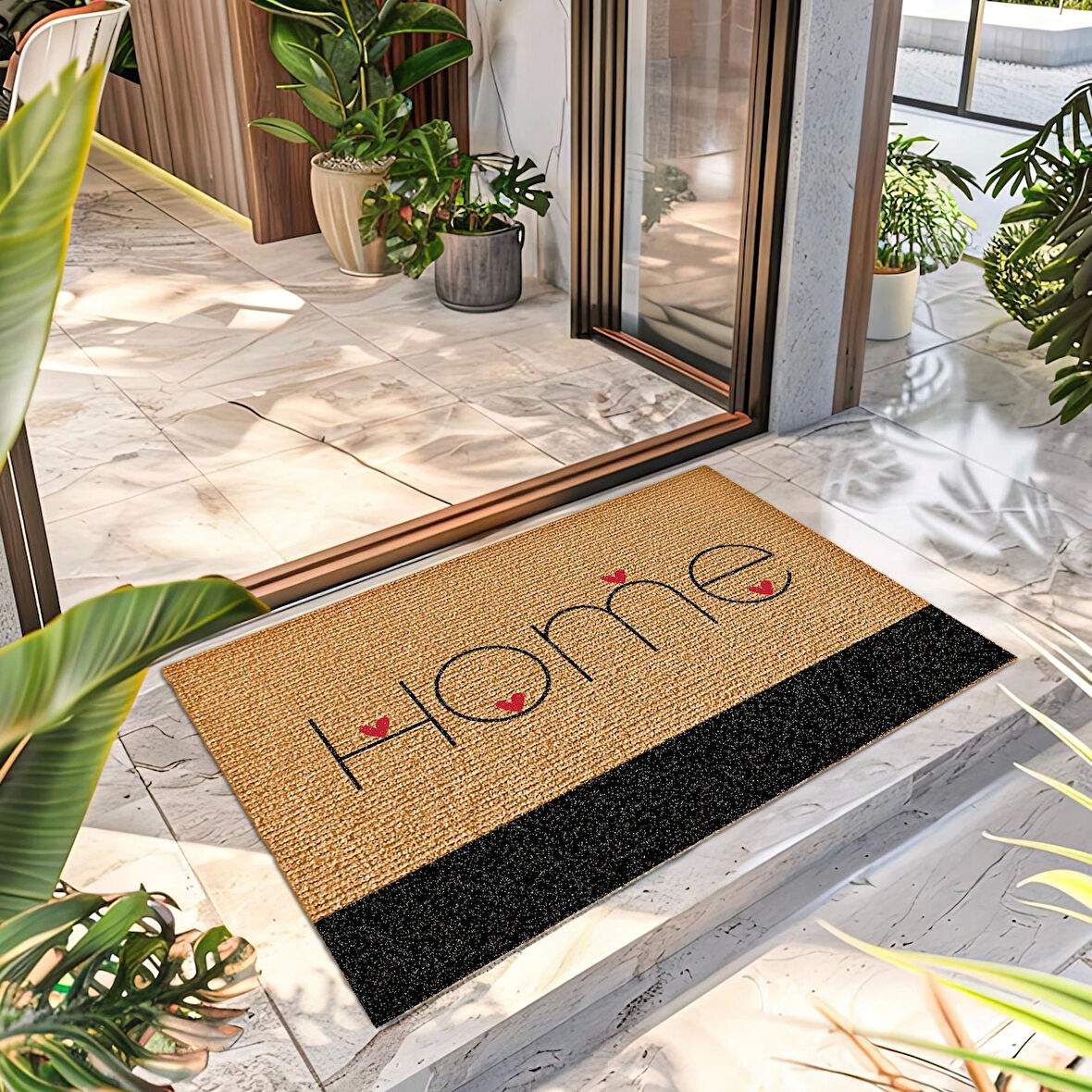 Decovetro Kapı Önü Halı Paspas Renkli Kalp Home Desenli 40 x 60 Cm