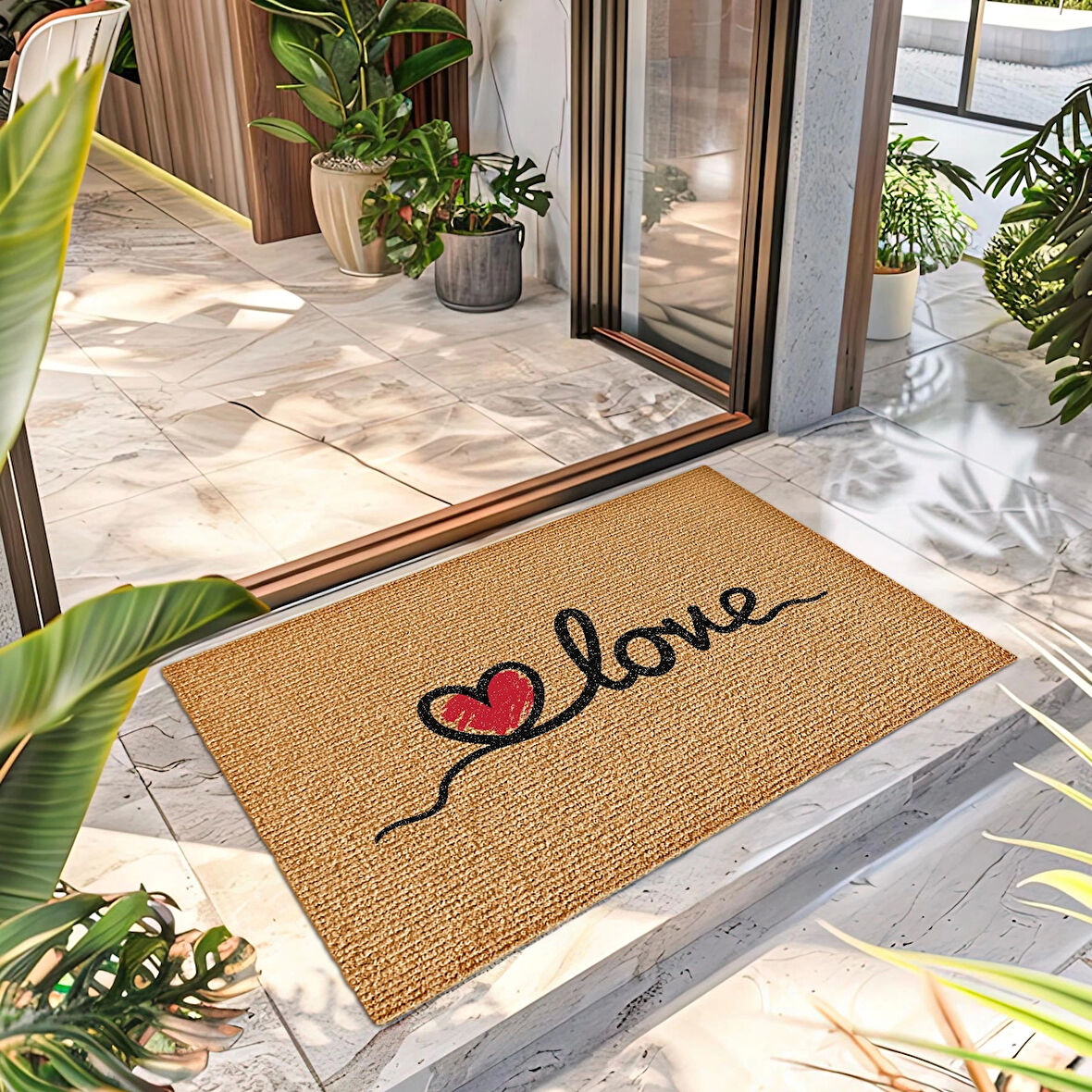 Decovetro Kapı Önü Halı Paspas Renkli Love Desenli 40 x 60 Cm