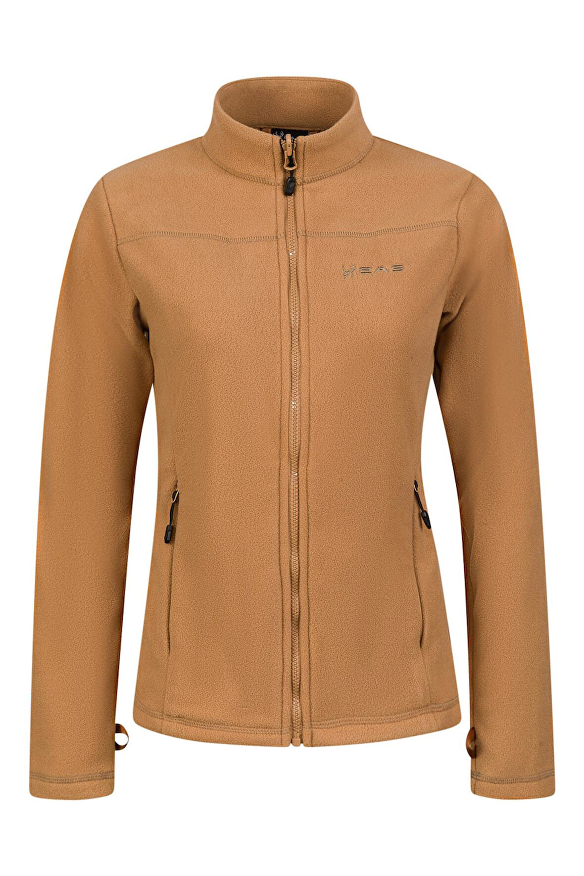 2AS Cara Kadın Tam Fermuarlı İnce Polar Sweatshirt Camel