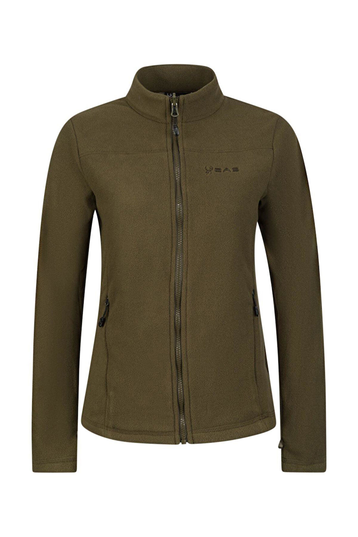 2AS Cara Kadın Tam Fermuarlı İnce Polar Sweatshirt Haki