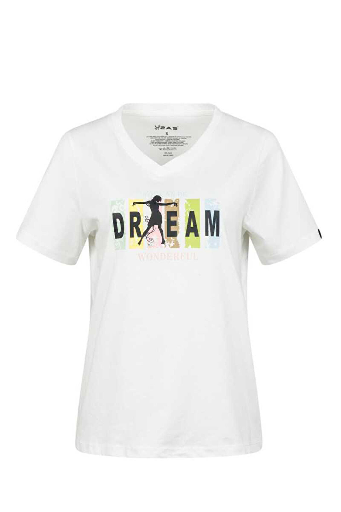 2AS ALONE BASKILI V YAKA KADIN T-SHİRT 404