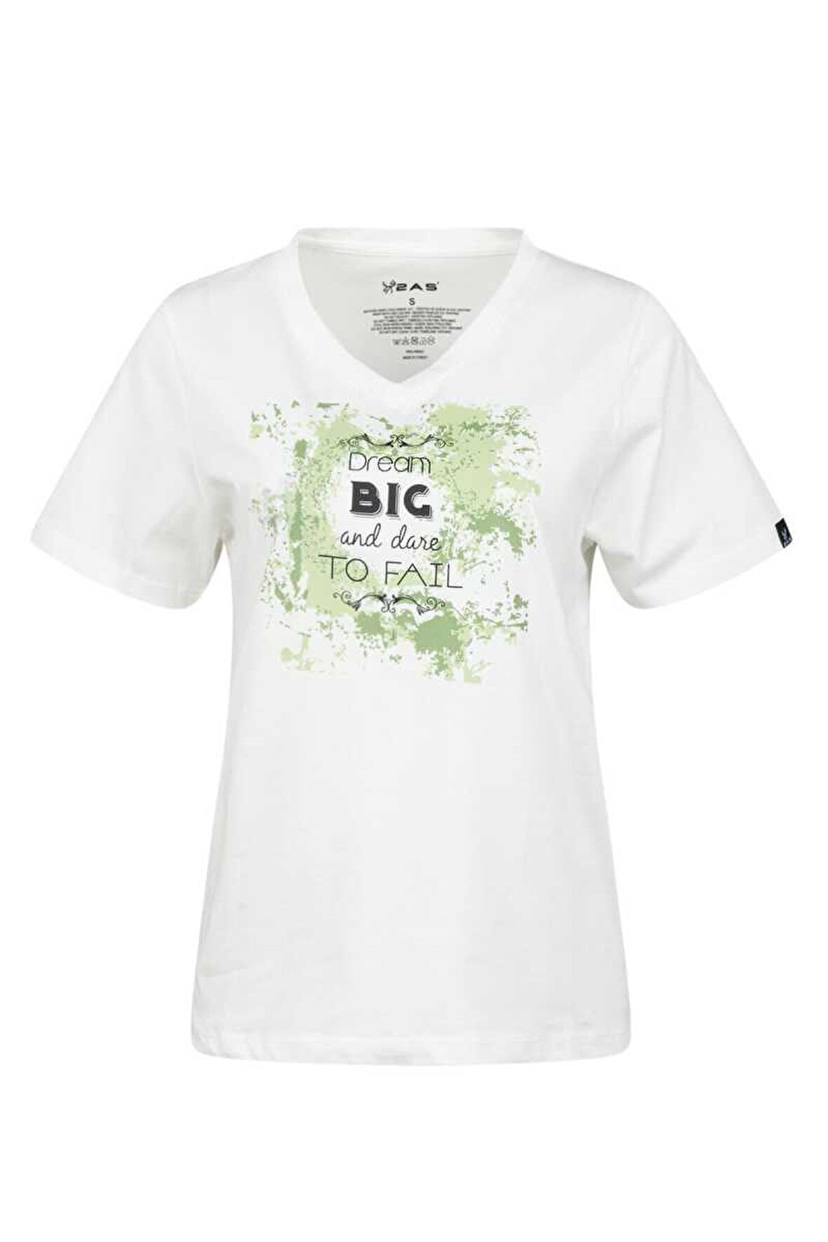 2AS ALONE BASKILI V YAKA KADIN T-SHİRT 405