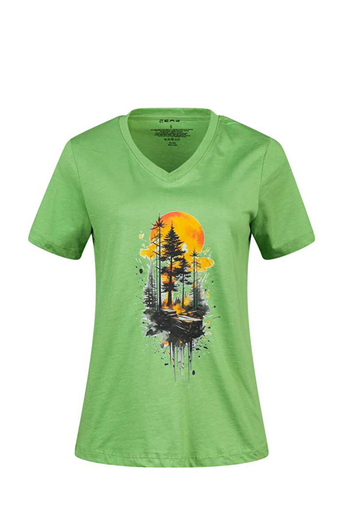 2AS ALONE BASKILI V YAKA KADIN T-SHİRT 413