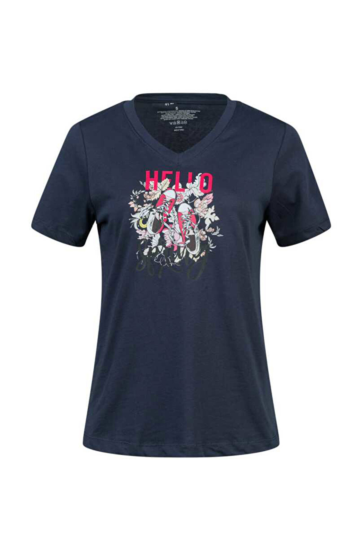 2AS ALONE BASKILI V YAKA KADIN T-SHİRT 402