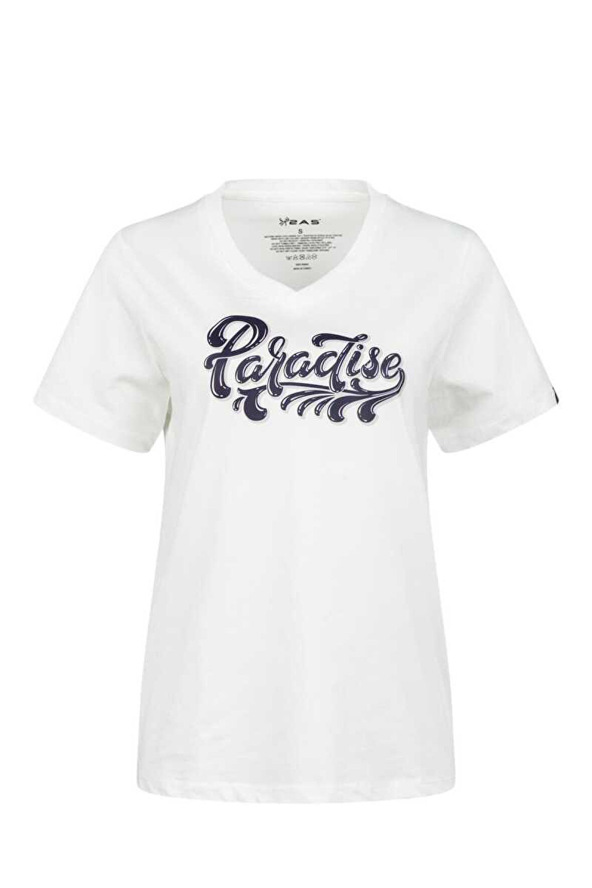 2AS ALONE BASKILI V YAKA KADIN T-SHİRT 406