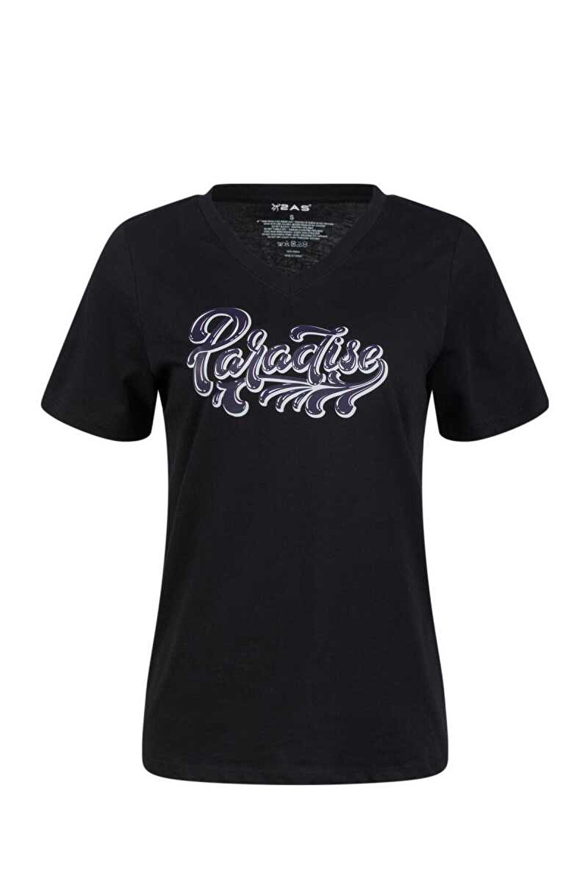 2AS ALONE BASKILI V YAKA KADIN T-SHİRT 406