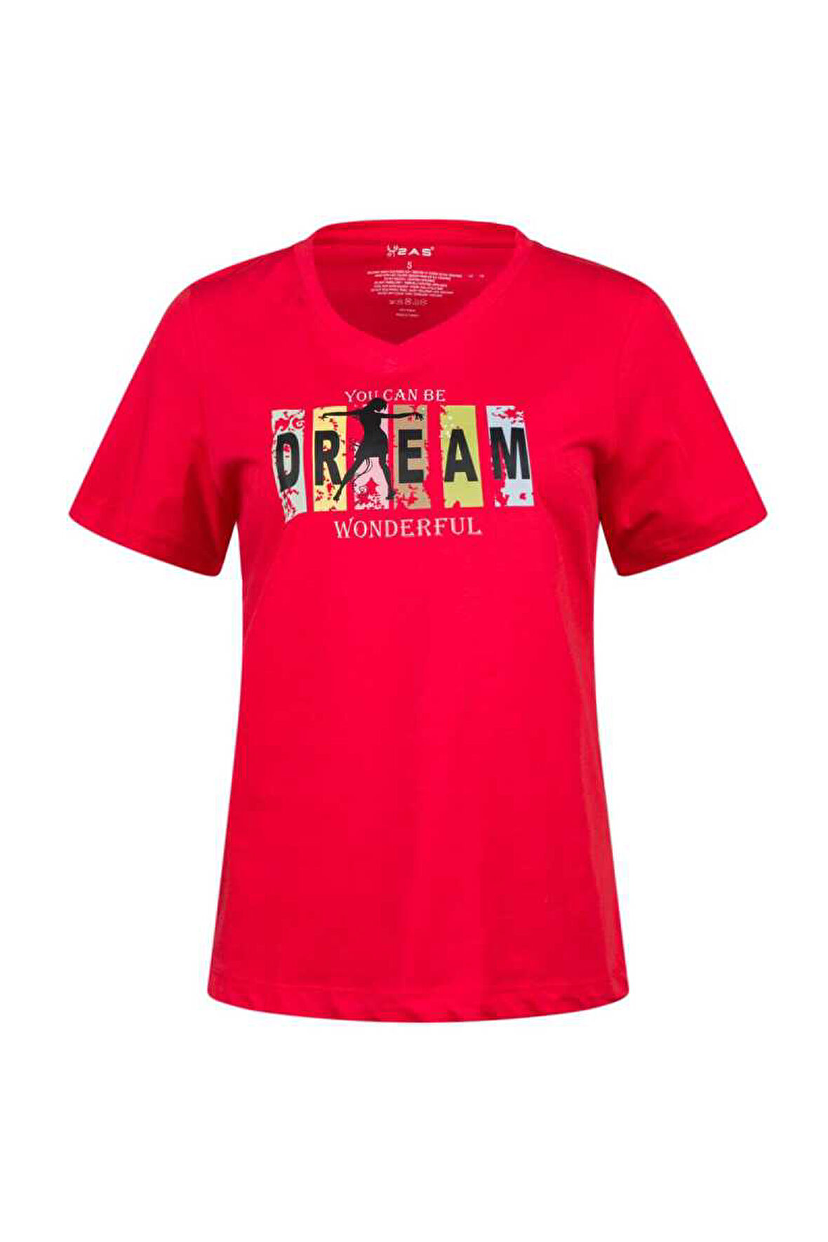 2AS ALONE BASKILI V YAKA KADIN T-SHİRT 404