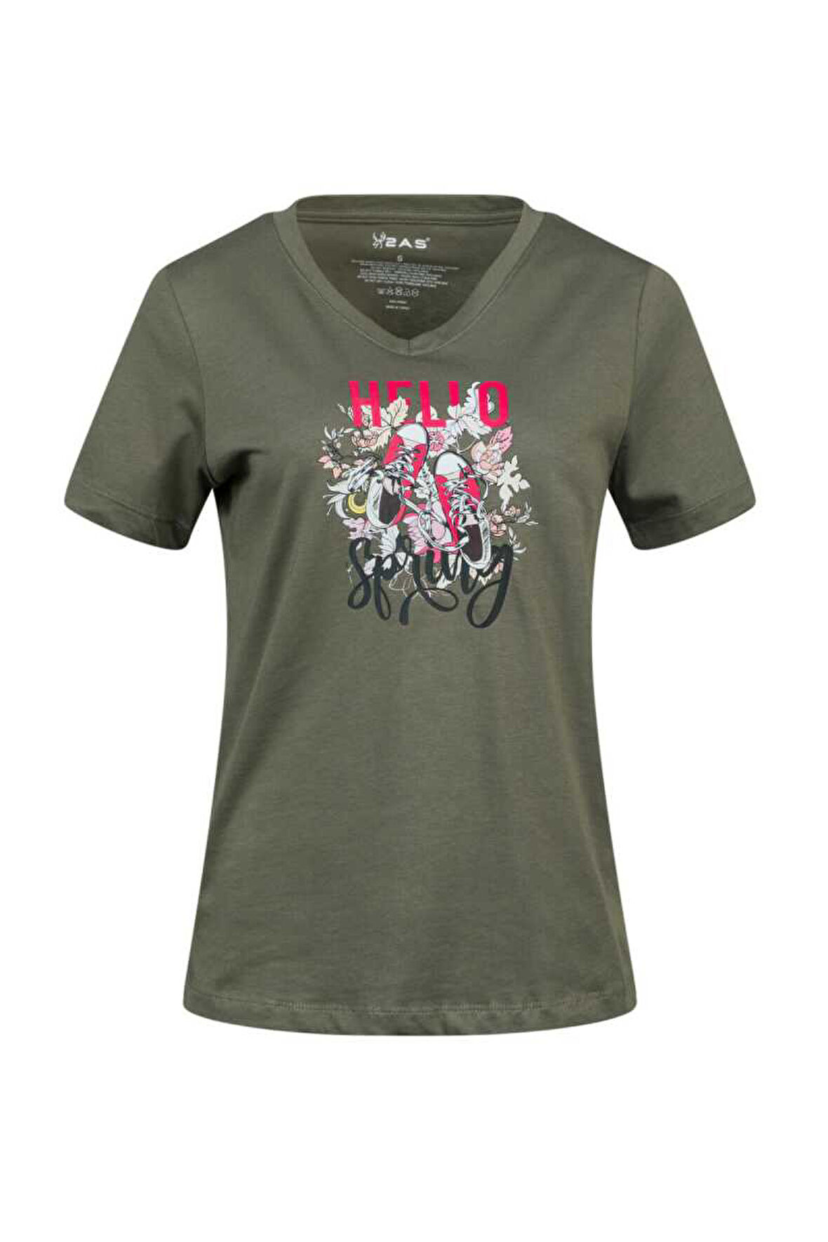 2AS ALONE BASKILI V YAKA KADIN T-SHİRT 402