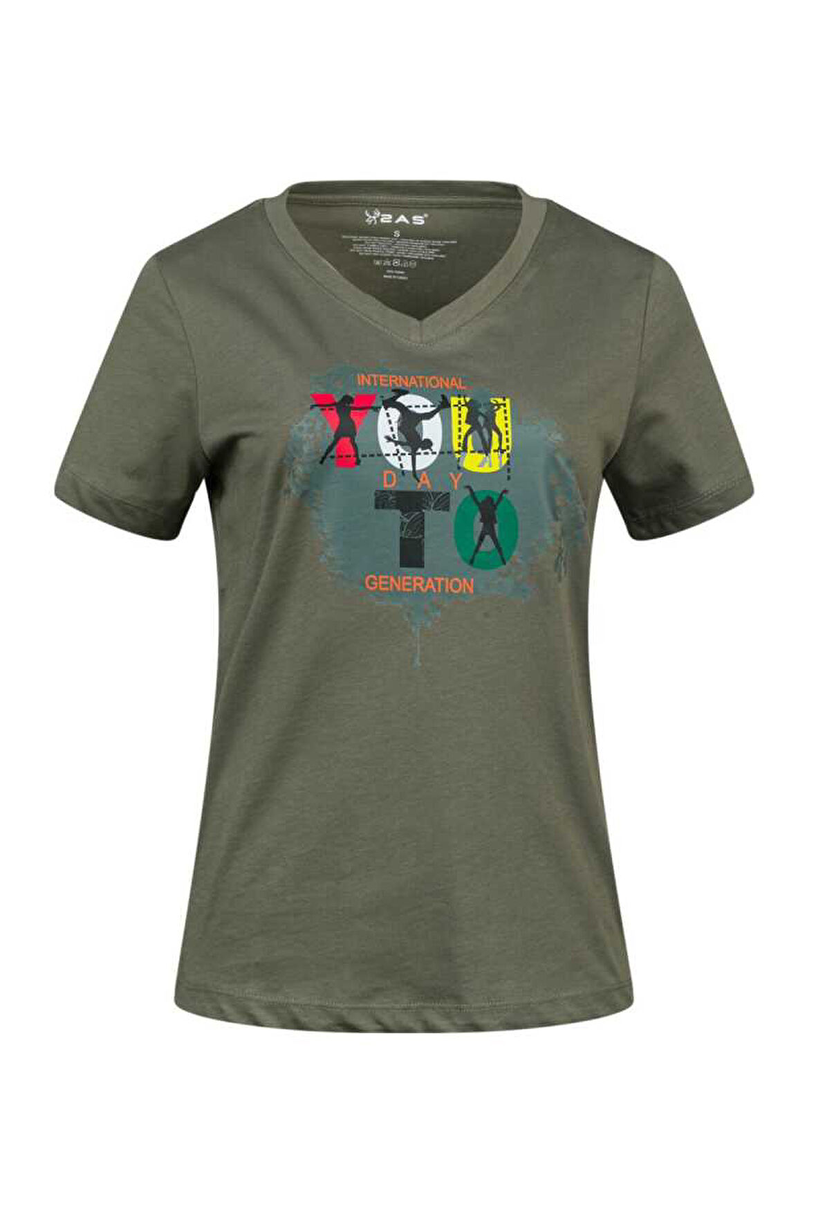 2AS ALONE BASKILI V YAKA KADIN T-SHİRT 403