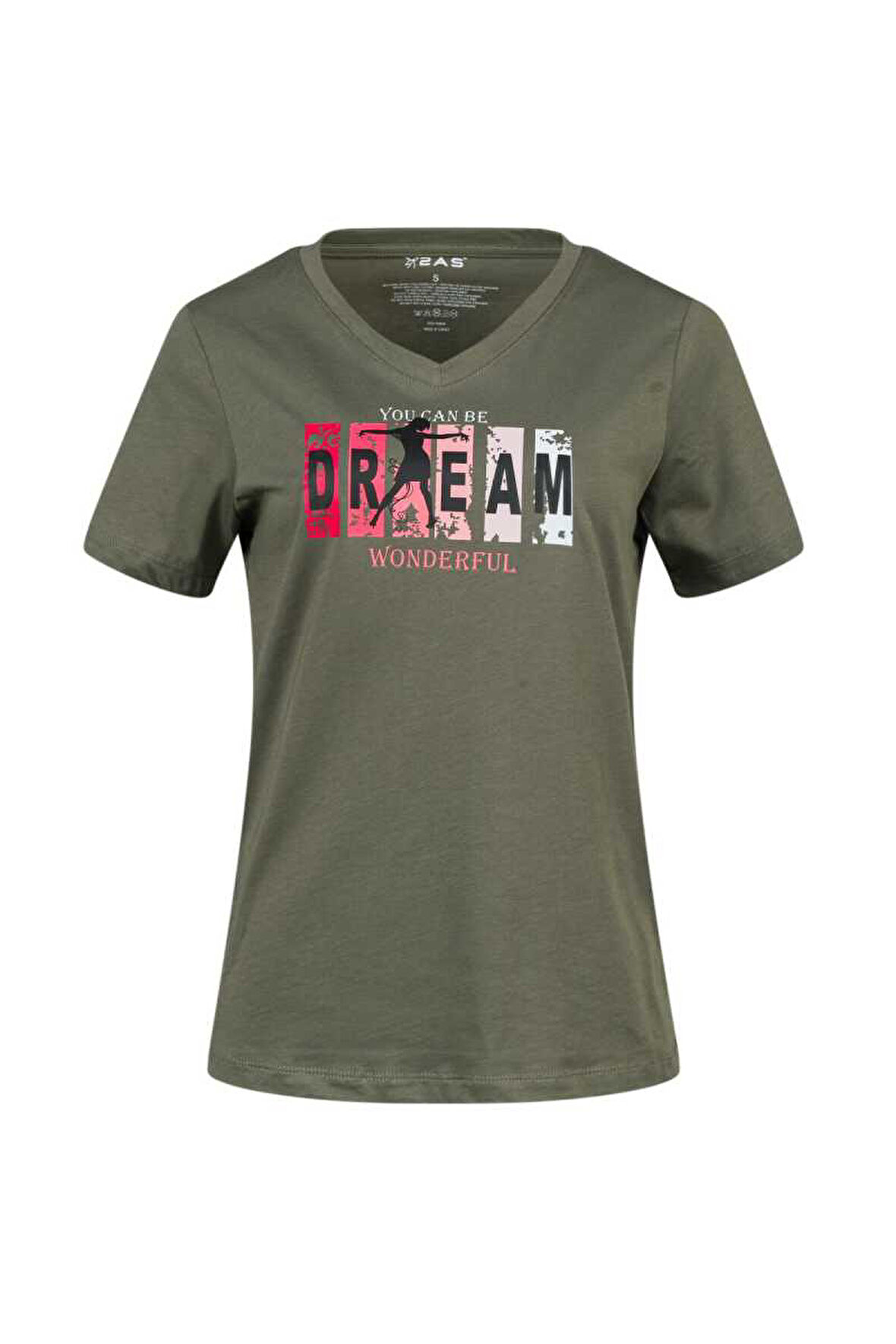 2AS ALONE BASKILI V YAKA KADIN T-SHİRT 404