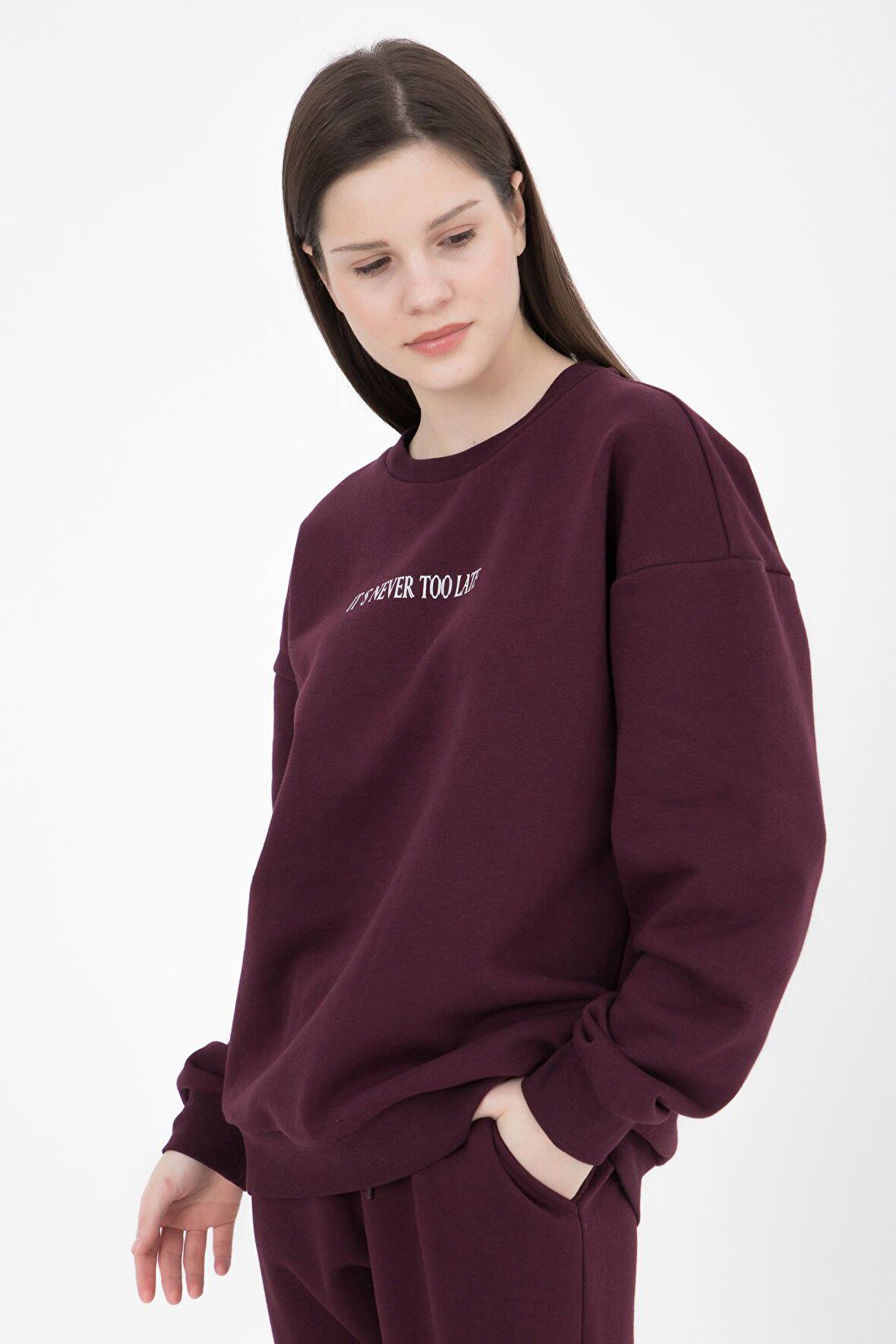 defy's KADIN BASKILI SWEATSHIRT MÜRDÜM - XL