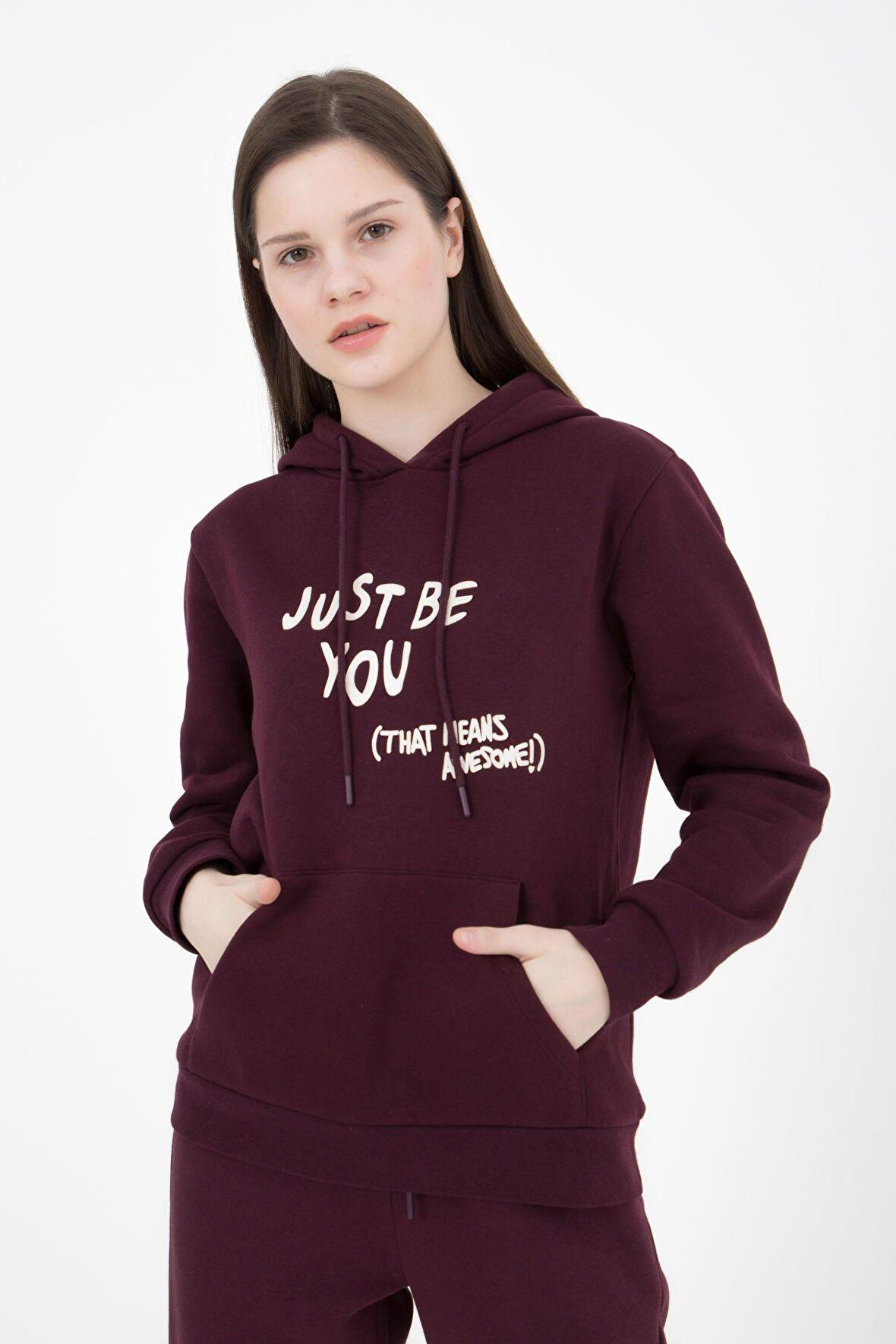 defy's KADIN BASKILI KAPÜŞONLU SWEAT MÜRDÜM - S