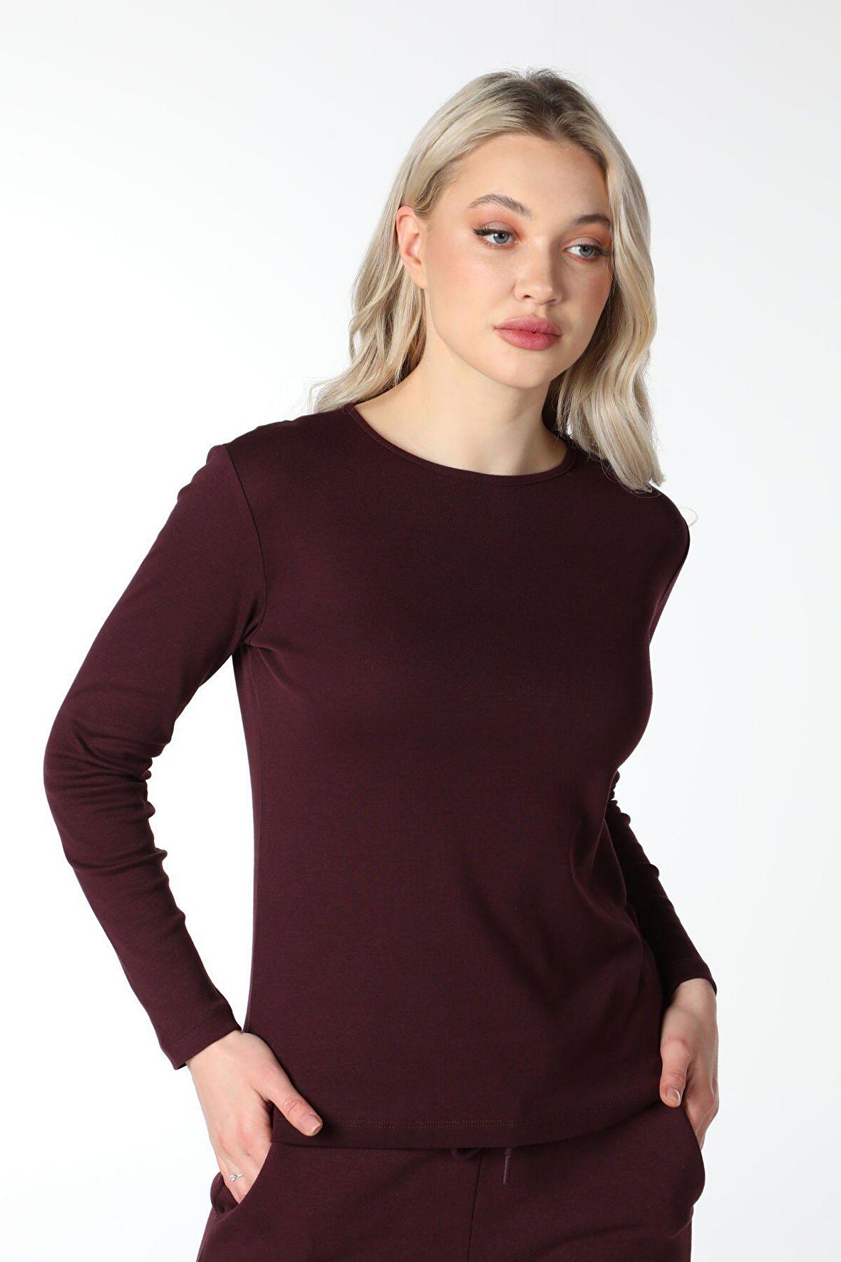 defy's KADIN UZUN KOLLU BİSİKLET YAKA TİŞÖRT MÜRDÜM - XL