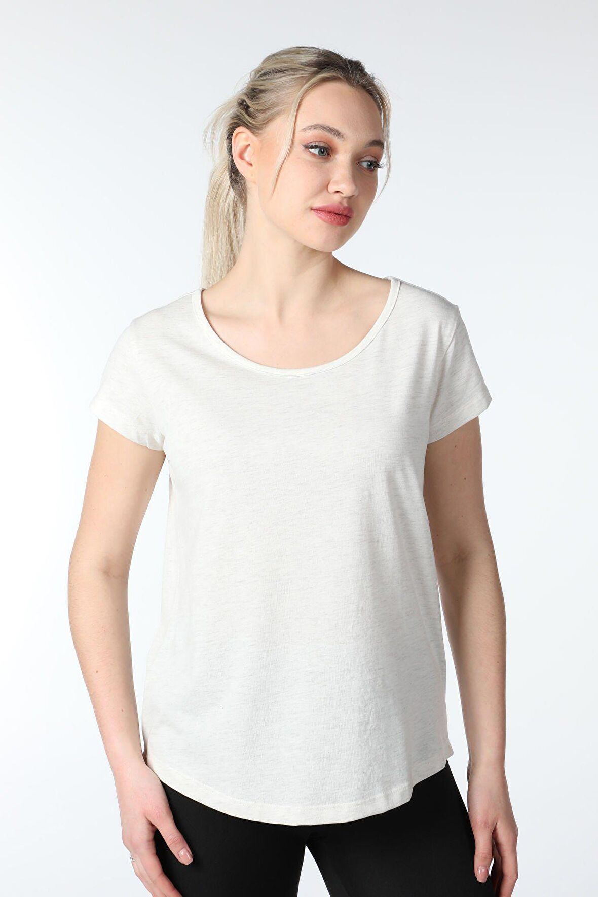 defy's KADIN KISA KOLLU KAYIK YAKA TİŞÖRT EKRU - S