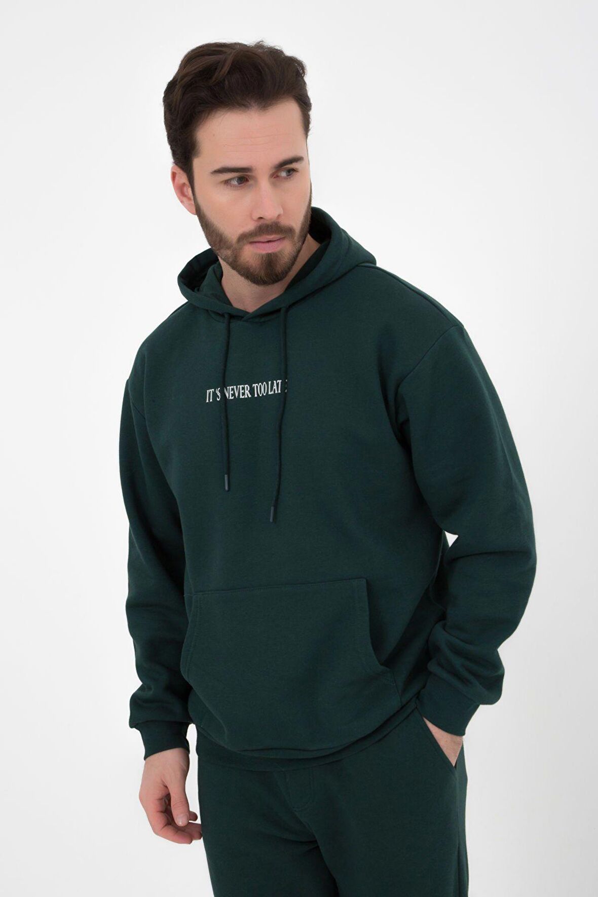 defy's ERKEK BASKILI KAPÜŞONLU SWEATSHIRT YEŞİL - XXL