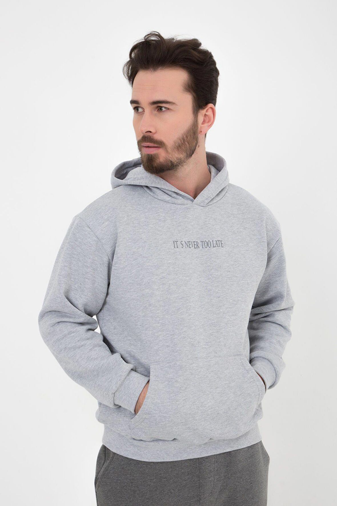 defy's ERKEK BASKILI KAPÜŞONLU SWEATSHIRT GRİ - S