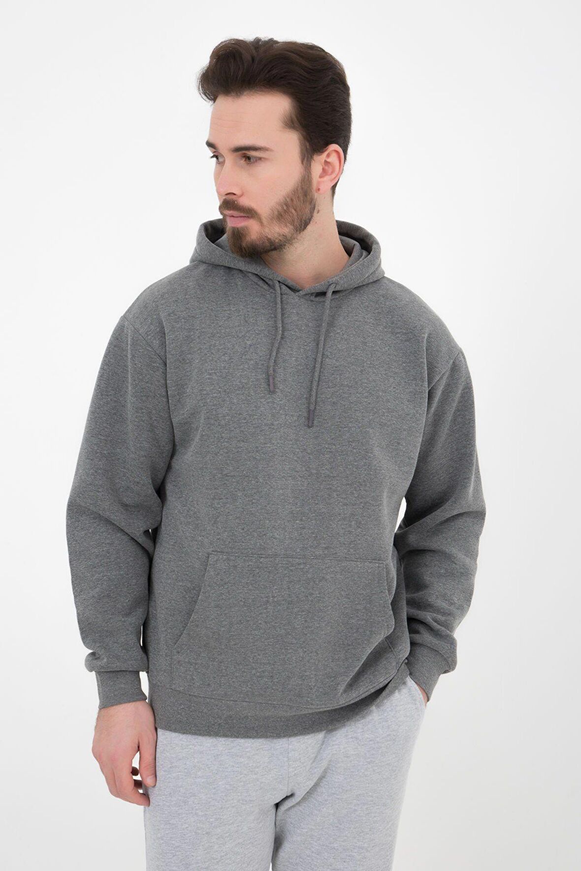 defy's ERKEK BASIC KAPÜŞONLU SWEATSHIRT ANTRASİT - XXL