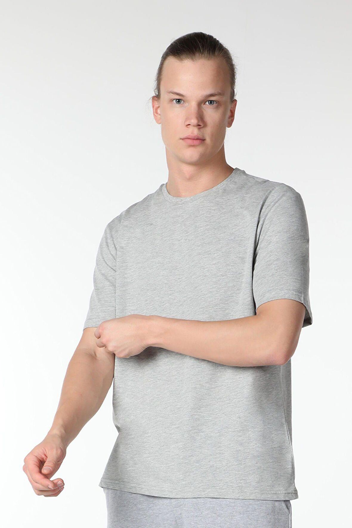 ERKEK KISA KOLLU BİSİKLET YAKA TİŞÖRT GRİ - S