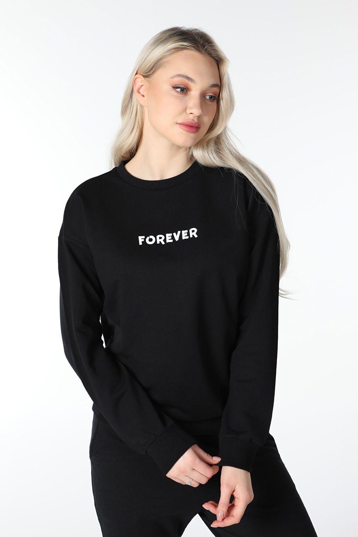 defy's KADIN BASKILI SWEAT SİYAH - XS