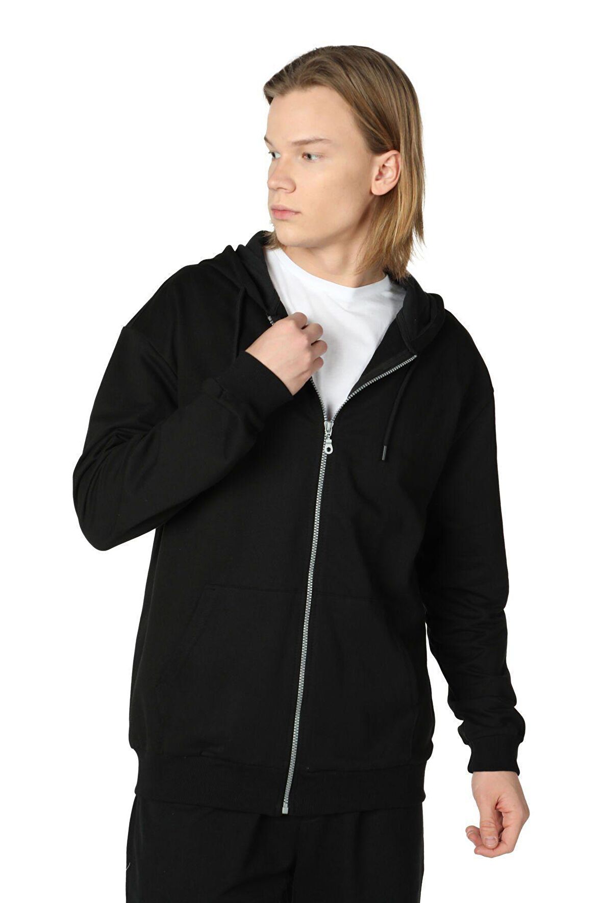 defy's ERKEK KAPÜŞONLU FERMUARLI OVERSIZE SWEATSHIRT SİYAH - M