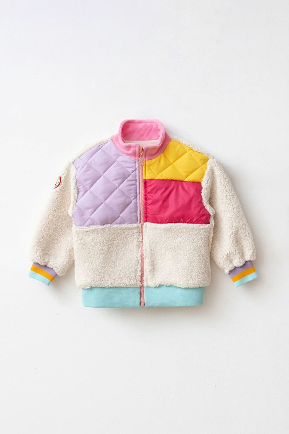 Kız Çocuk Blok Renkli Kapitoneli Polar Ceket - Pembe/Çok Renkli | 4 Yaş