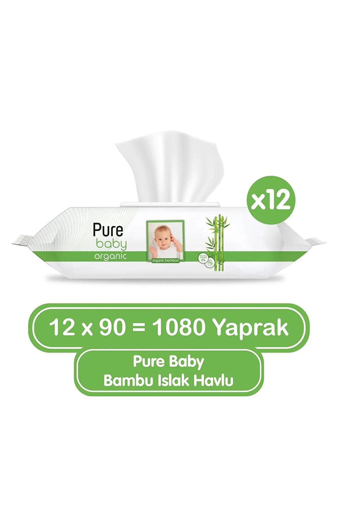 Pure Baby Organik Bambu Islak Havlu 12x90 1080 Yaprak