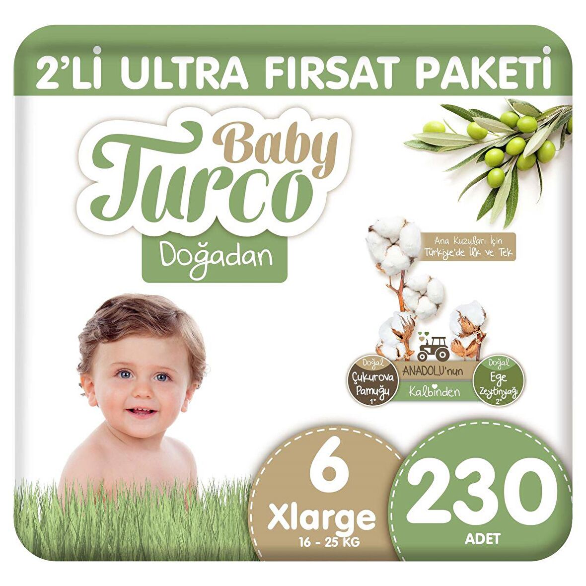 Baby Turco Doğadan 6 Numara X Large 230'lu Bel Bantlı Bez