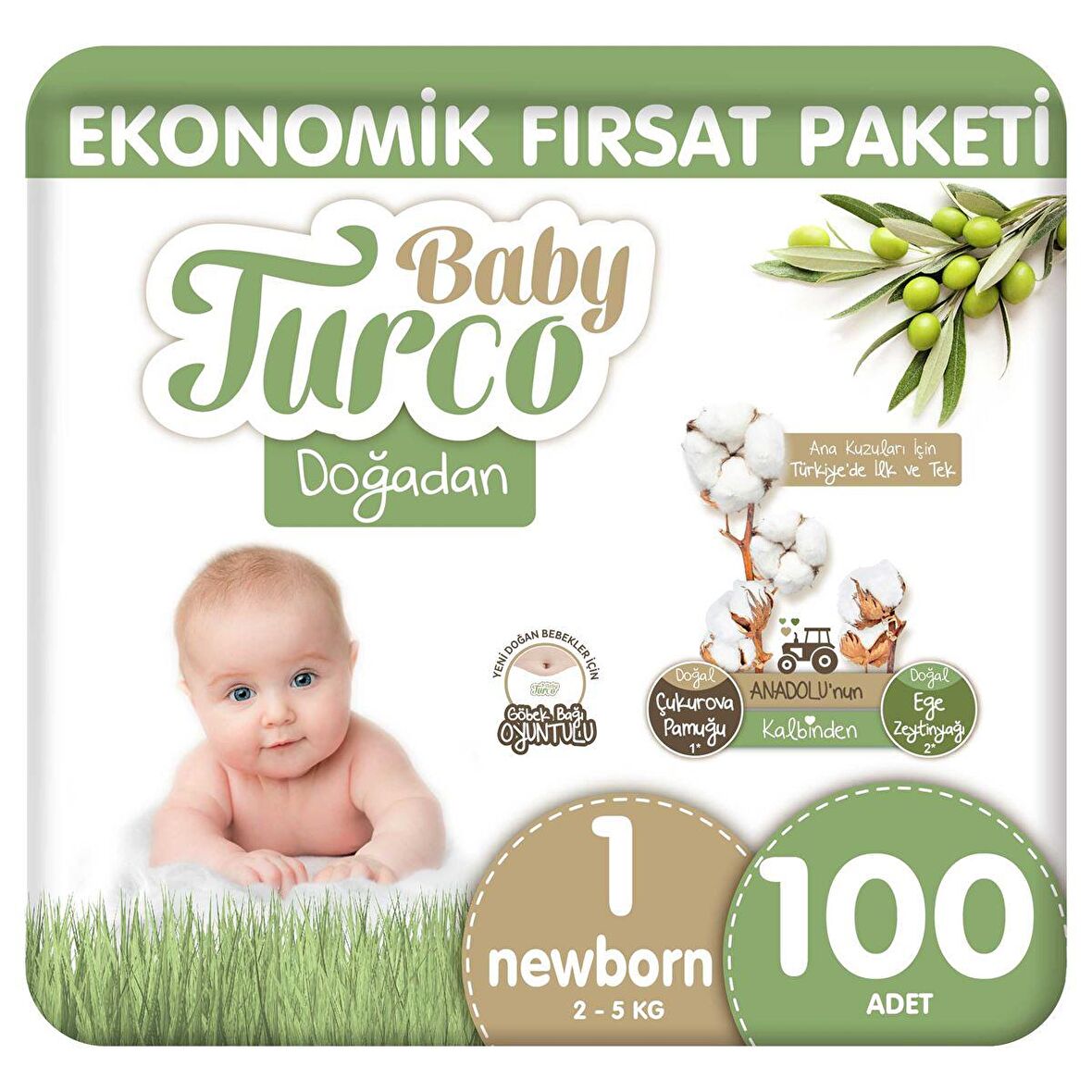 Baby Turco Doğadan Ekonomik Fırsat Paketi Bebek Bezi 1 Numara Newborn 100 Adet