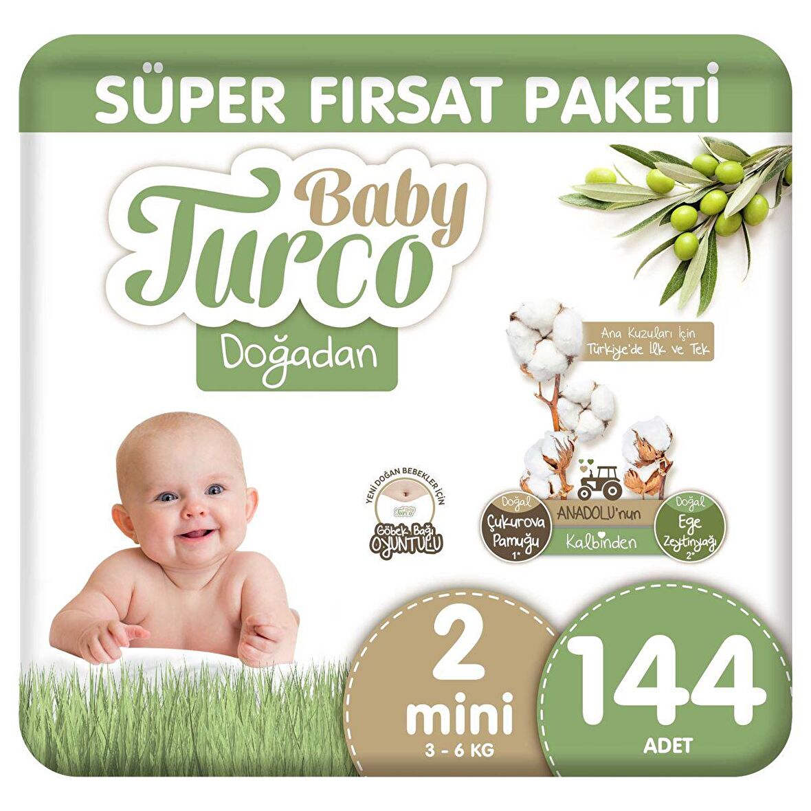 Baby Turco Doğadan 2 Numara Mini 144'lü Bel Bantlı Bez