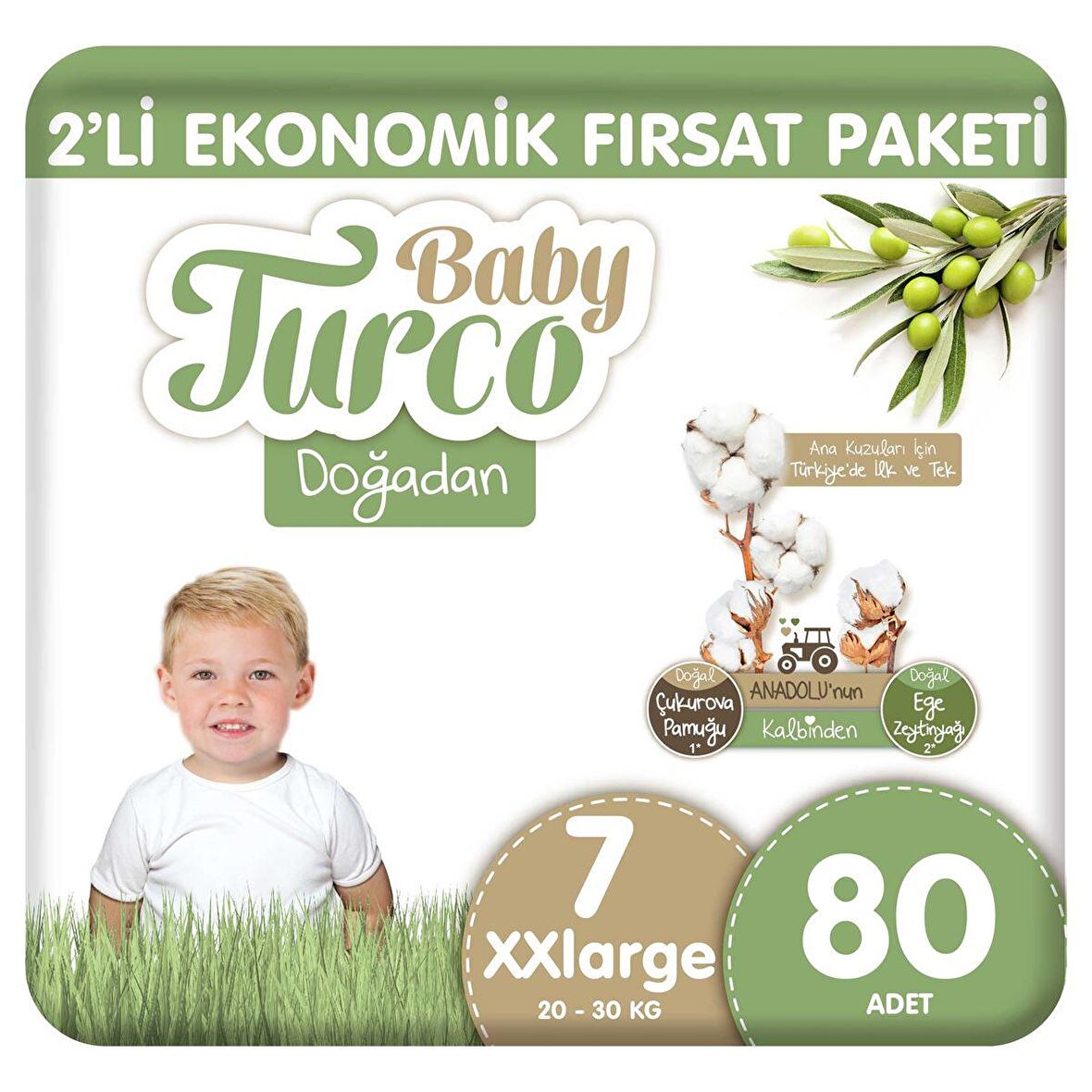 Baby Turco Doğadan 2'li Ekonomik Fırsat Paketi Bebek Bezi 7 Numara Xxlarge 80 Adet