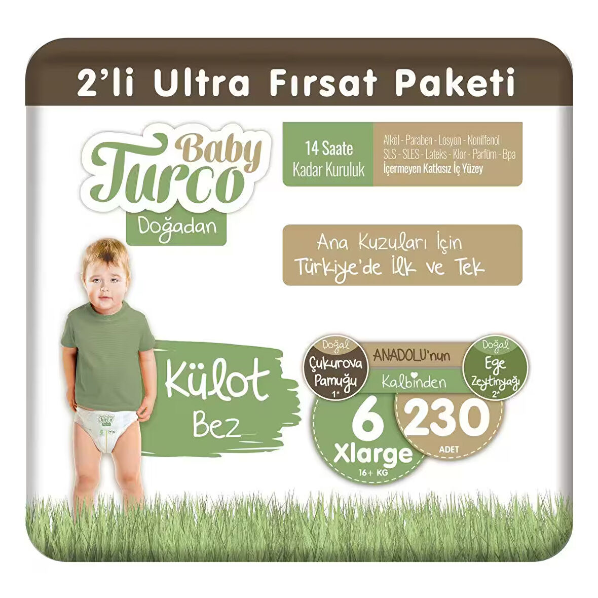 Baby Turco Doğadan 2'li Ultra Fırsat Paketi Külot Bez 6 Numara Xlarge 230 Adet