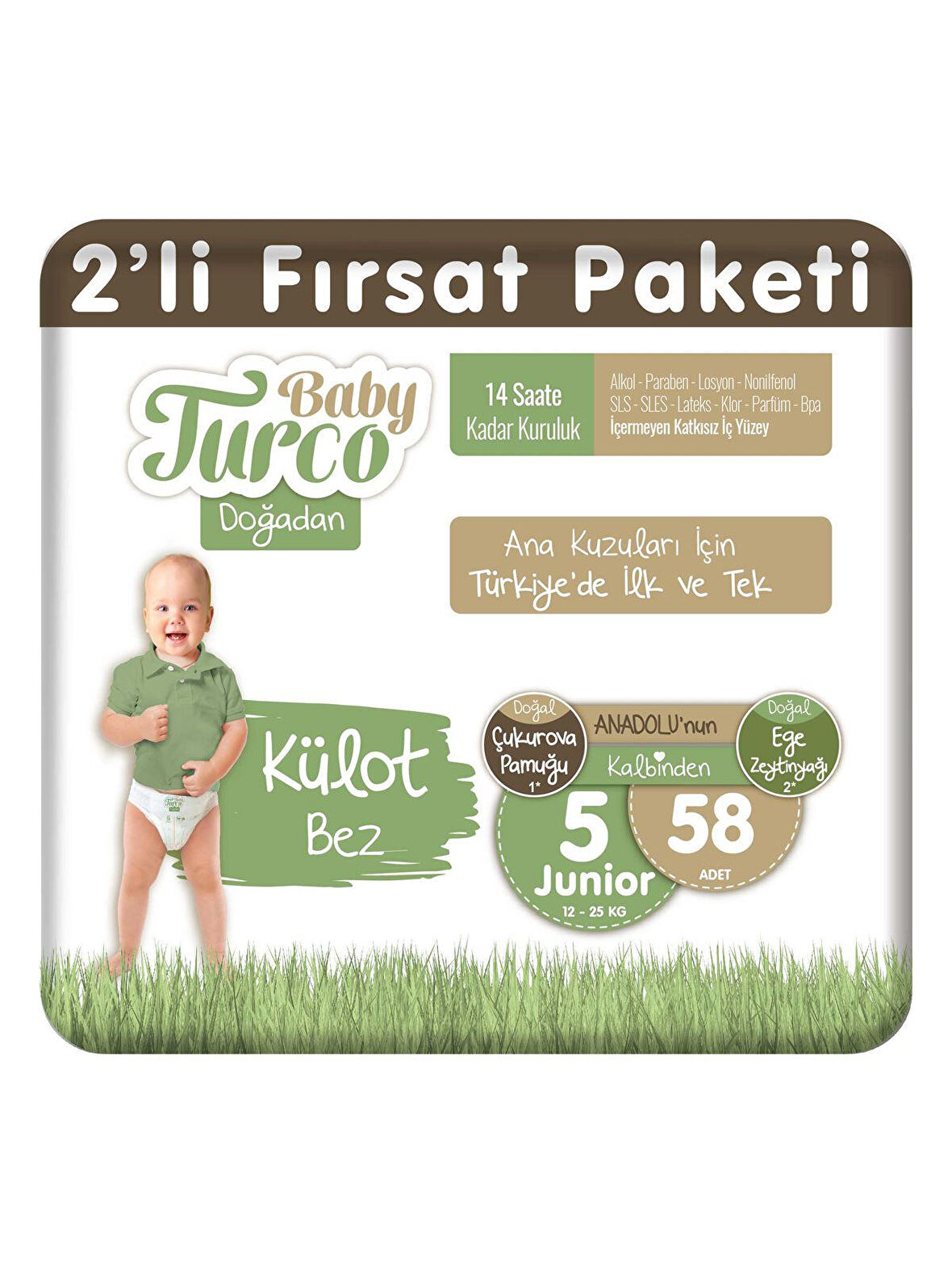 Baby Turco Doğadan Fırsat Paketi Külot Bez 5 Junior Numara 58 Adet Beyaz