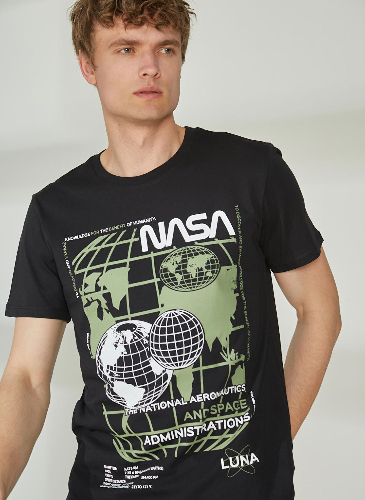Never Say Never Nasa Baskılı Siyah Erkek T-Shirt BYL3312