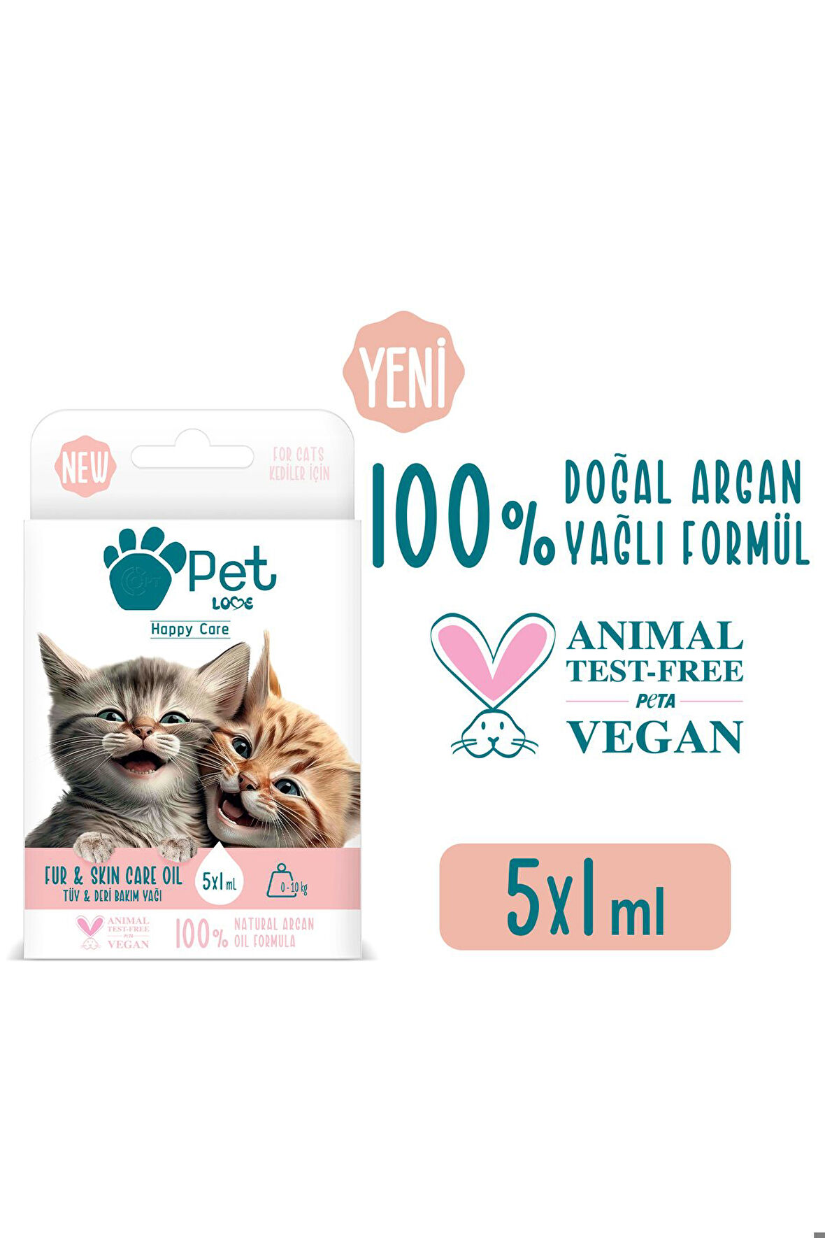 Kediler Için Tüy Bakım Yağı 5x1 ml 100% Doğal Argan Yağlı