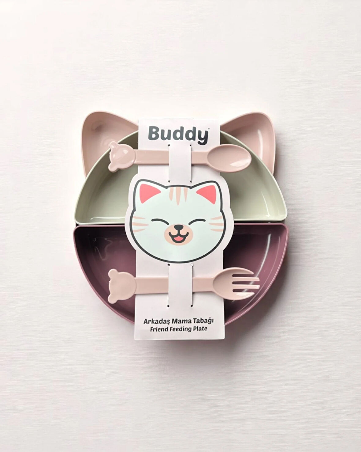 Buddy Kedi Mama Tabağı Seti - Pembe Mor Bej