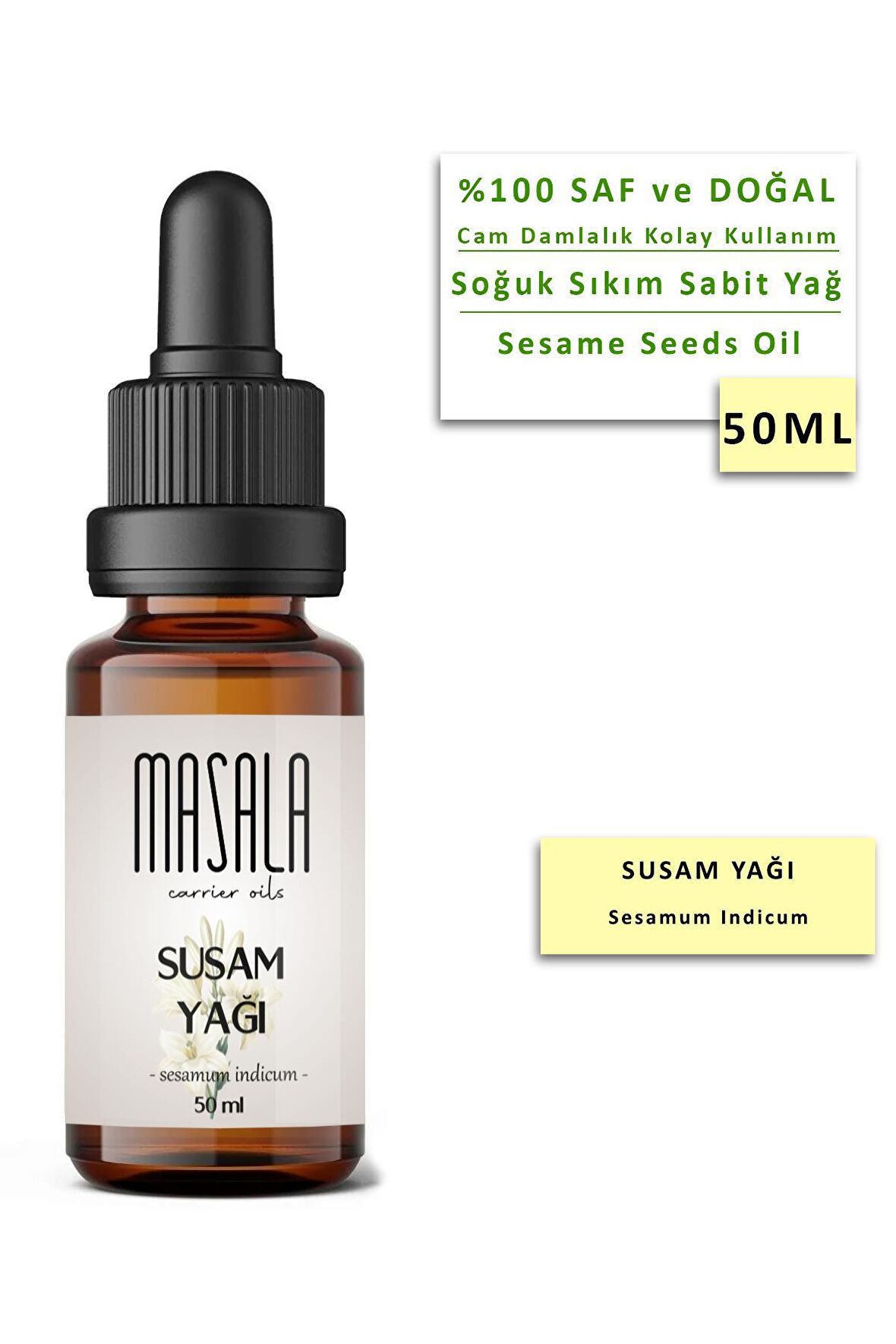 Masala Susam Yağı 50 ml. Soğuk Pres (Sesame Seed Carrier Oil)