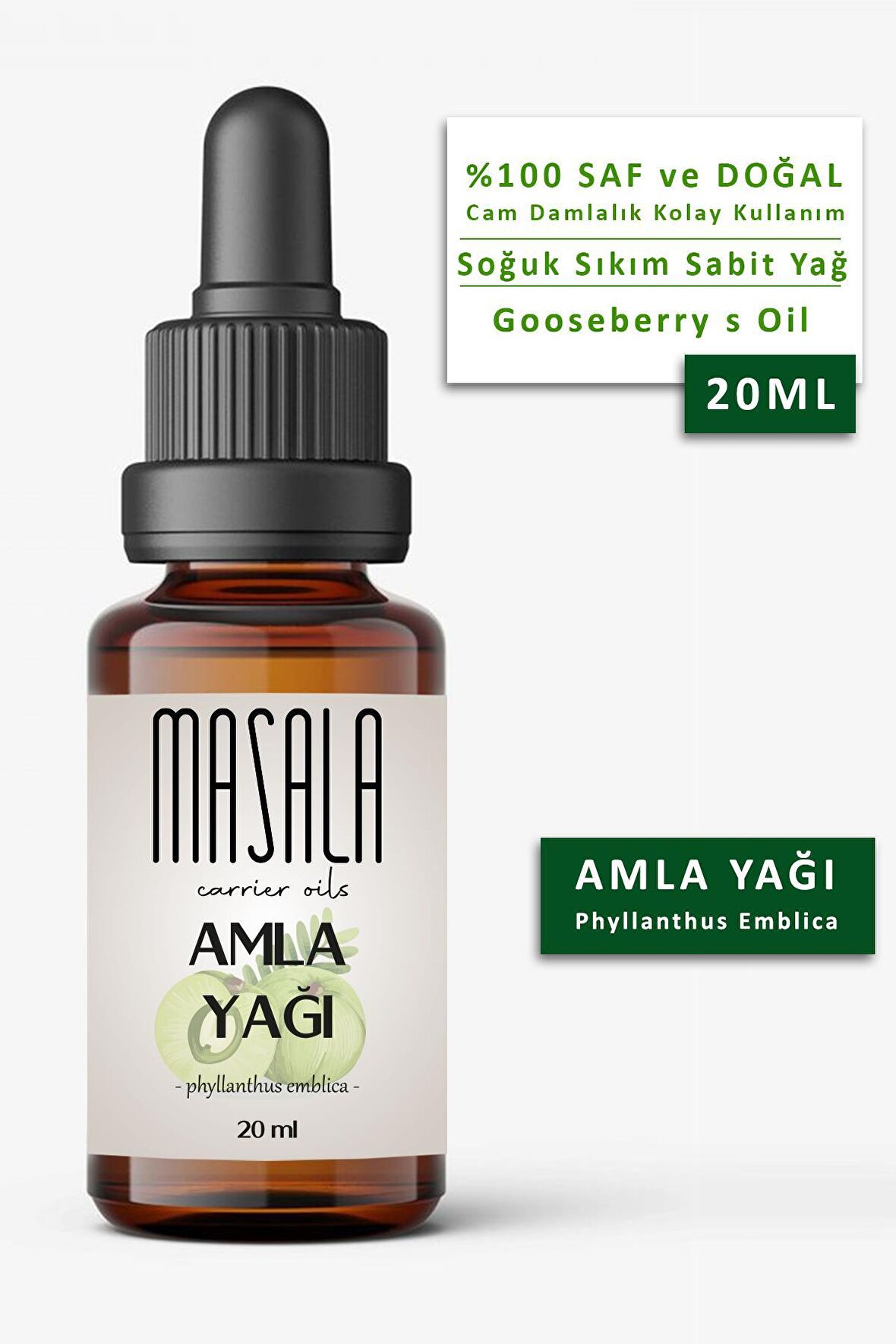 Masala Amla Saç Bakım Yağı 20 ml. Soğuk Pres (Gooseberry Carrier Oil) Bektaşi Üzümü