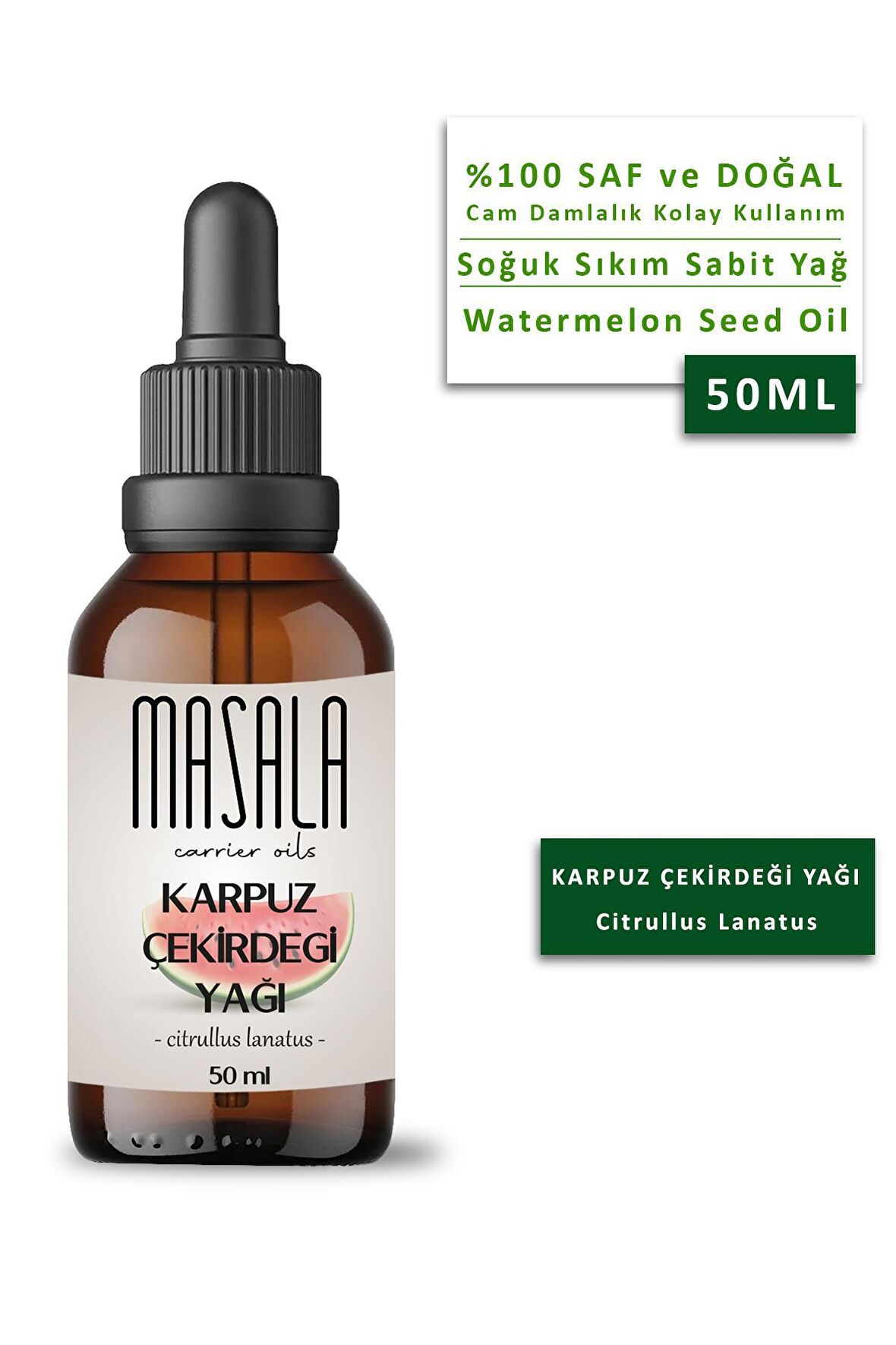 Masala Karpuz Çekirdeği Yağı 50 ml. - Soğuk Pres (Watermelon Seed Carrier Oil)