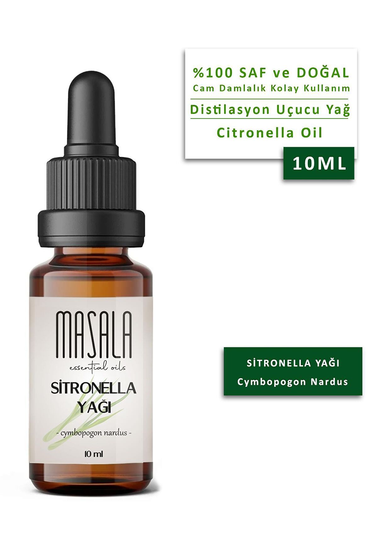 Masala Saf Sitronella Yağı 10 ml. - (Citronella Essential Oil) Cymbopogon Nardus