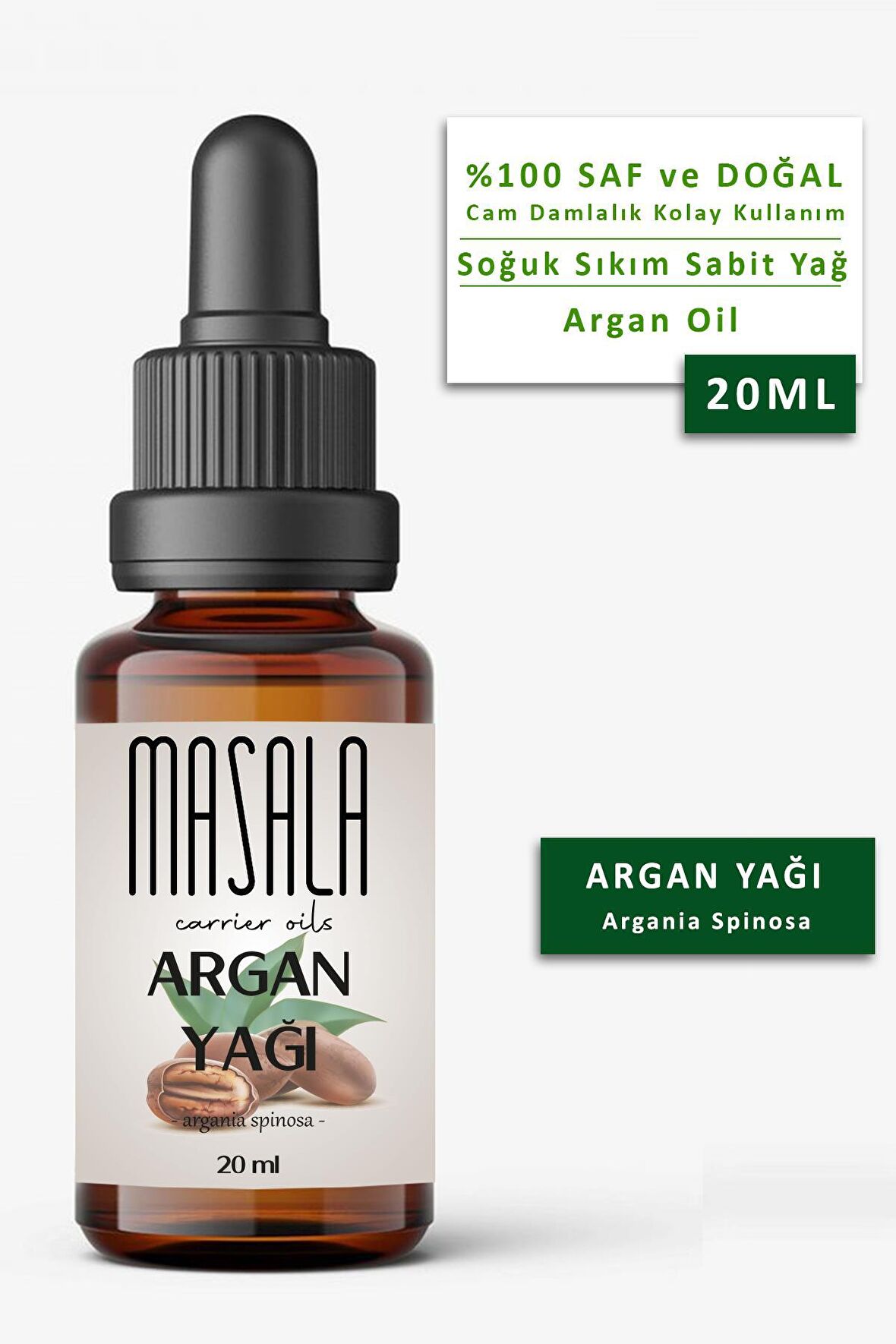 Masala Saf Argan Yağı 20 ml. Soğuk Pres (Argan Carrier Oil) 