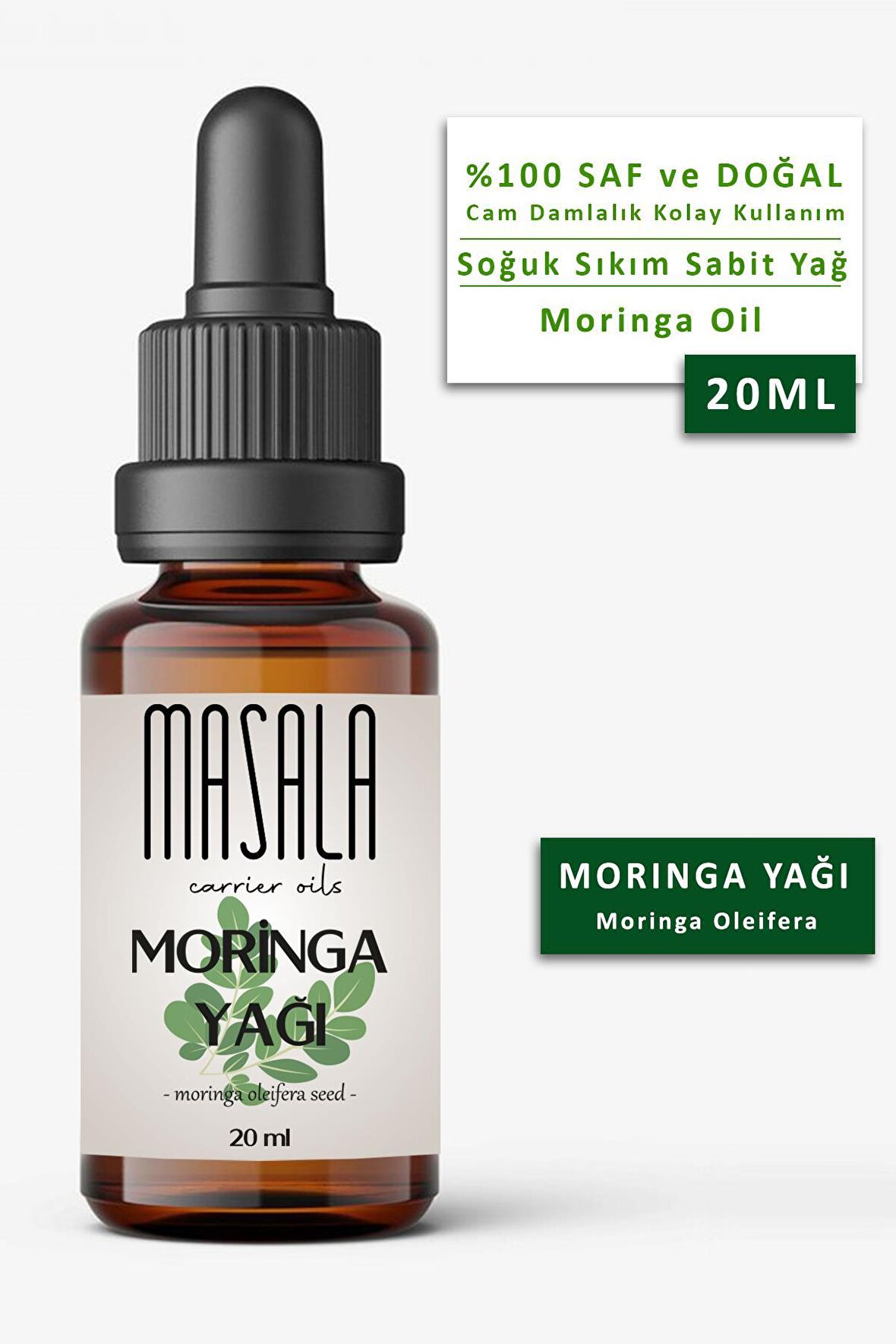 Masala Moringa Yağı 20 ml.  Soğuk Pres (Moringa Carrier Oil)