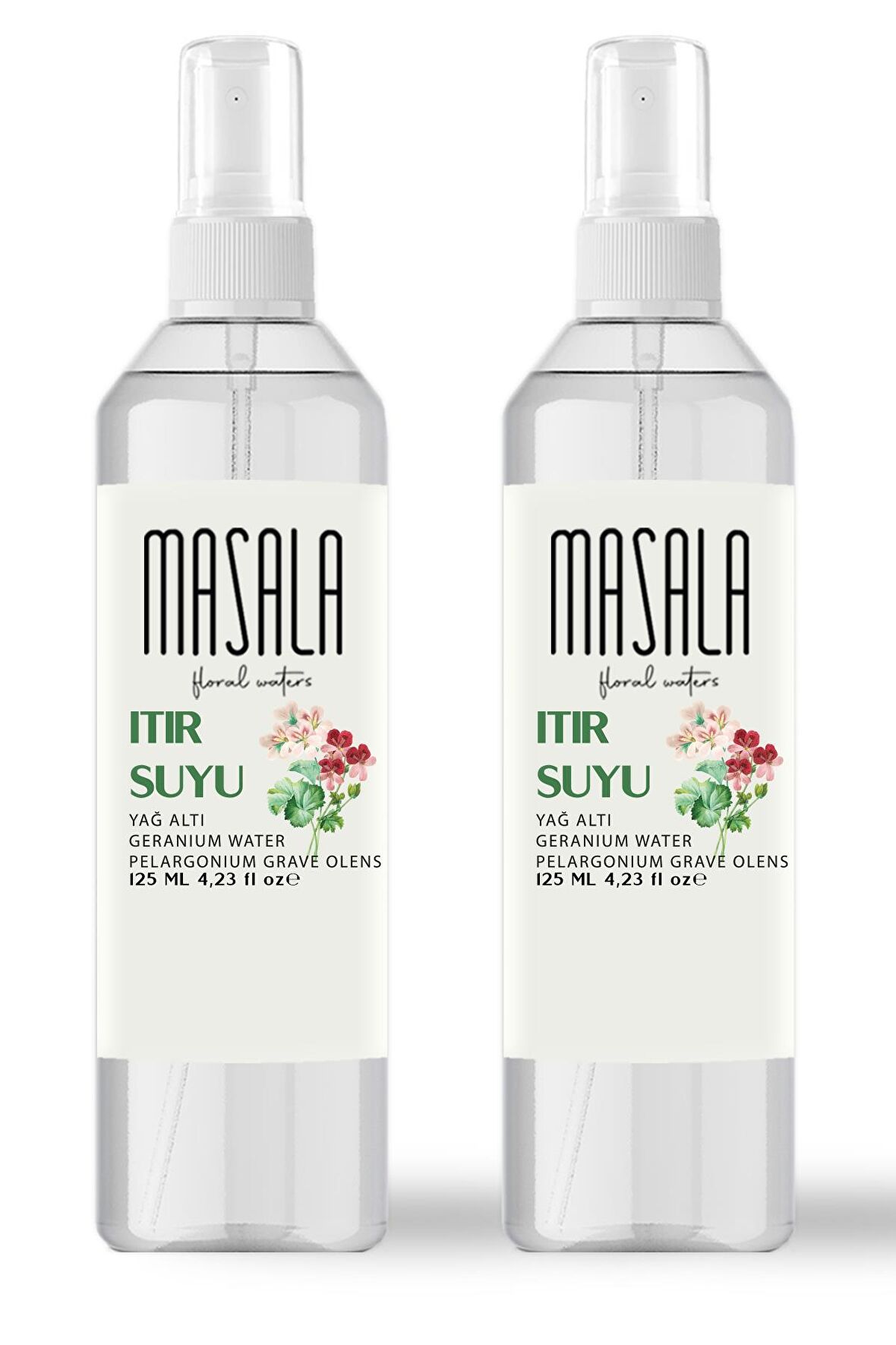 Masala 2 Adet Saf Itır Suyu (Sardunya) 125 ml %100 Doğal Yağlı Hidrosol - Tonik Geranium Floral Water Hydrosol Tonic