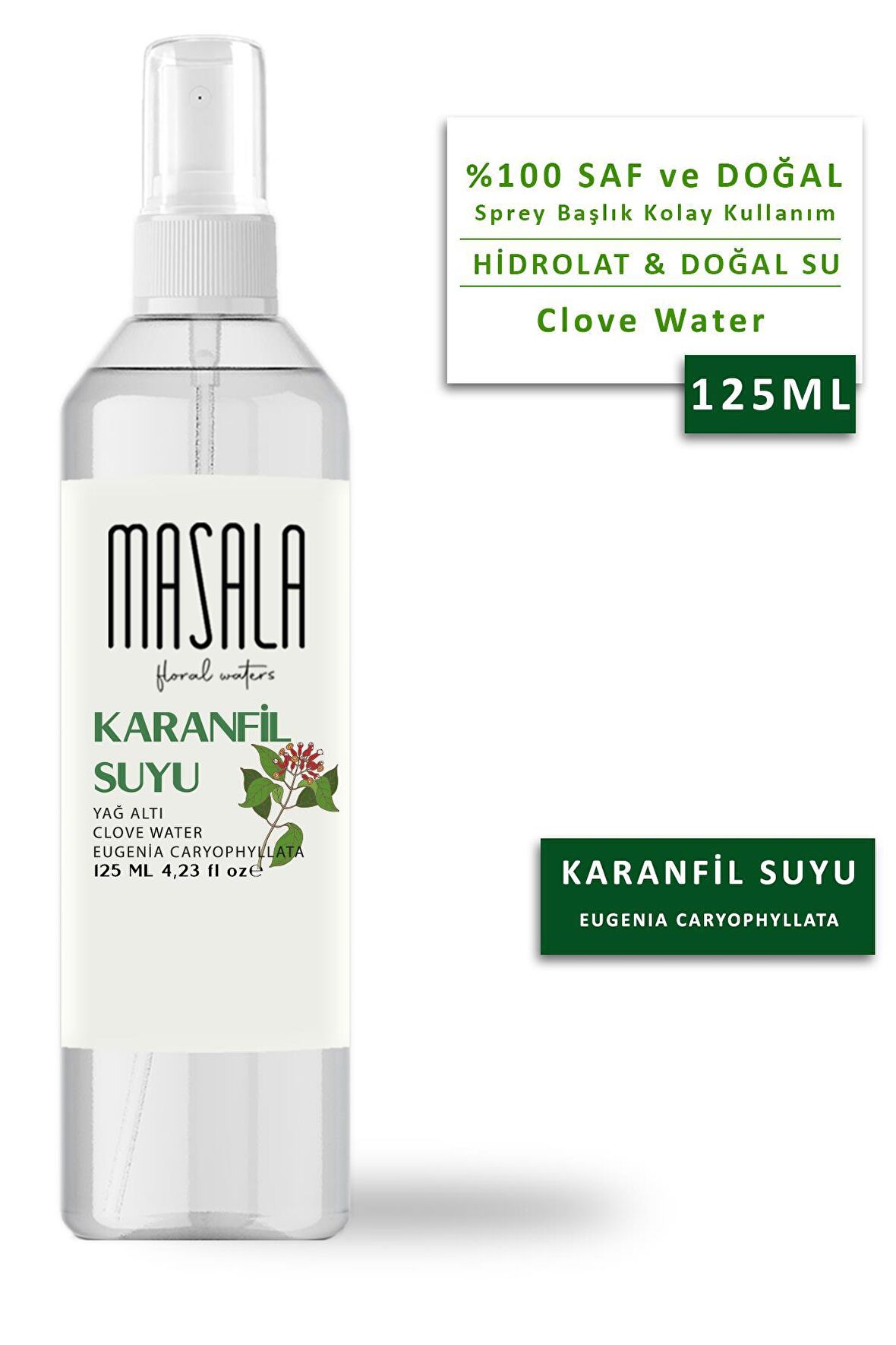 Masala Saf Karanfil Suyu 125 ml %100 Doğal Yağlı Hidrosol - Tonik Clove Floral Water Hydrosol Tonic