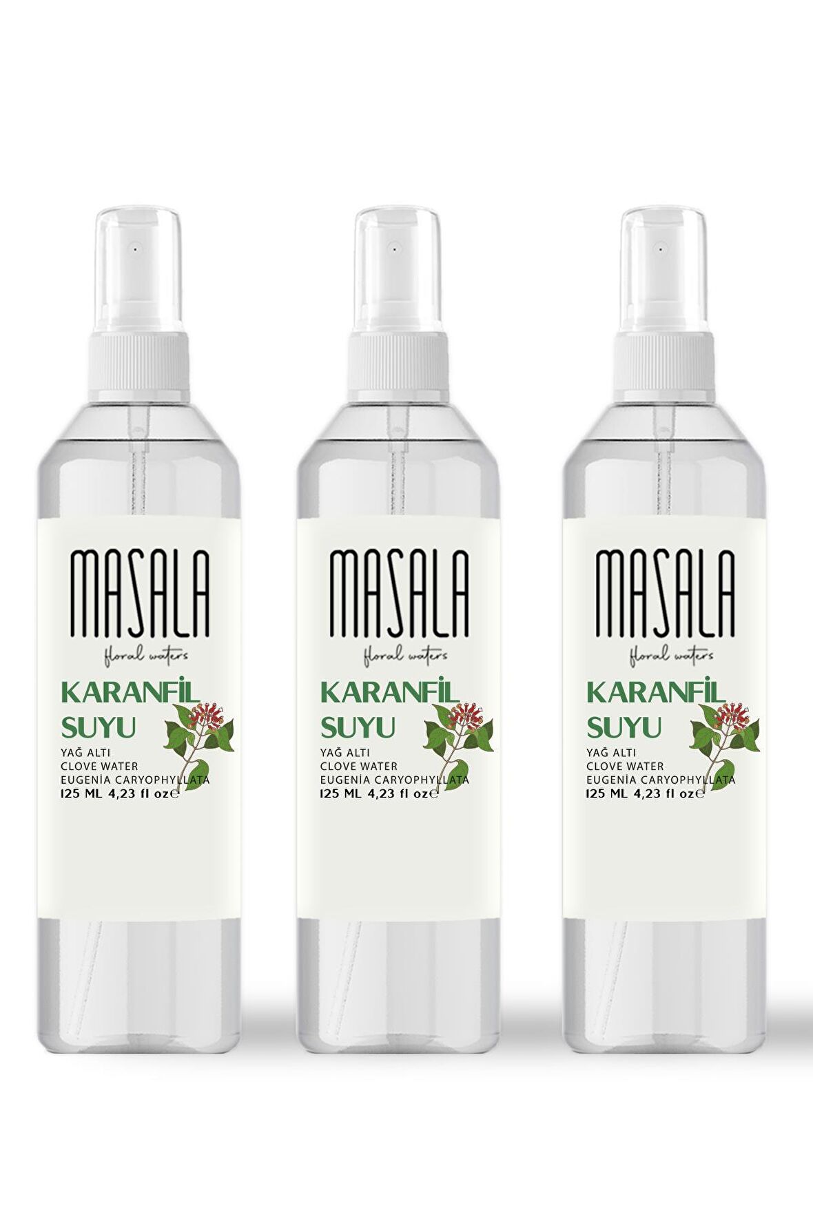 Masala 3 Adet Saf Karanfil Suyu 125 ml %100 Doğal Yağlı Hidrosol - Tonik Clove Floral Water Hydrosol Tonic