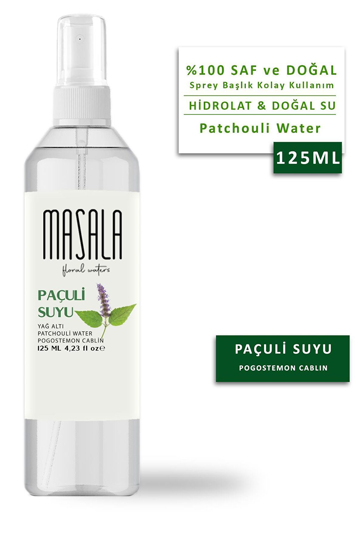 Masala Saf Paçuli Suyu 125 ml %100 Doğal Yağlı Hidrosol - Tonik Clove Floral Water Hydrosol Tonic