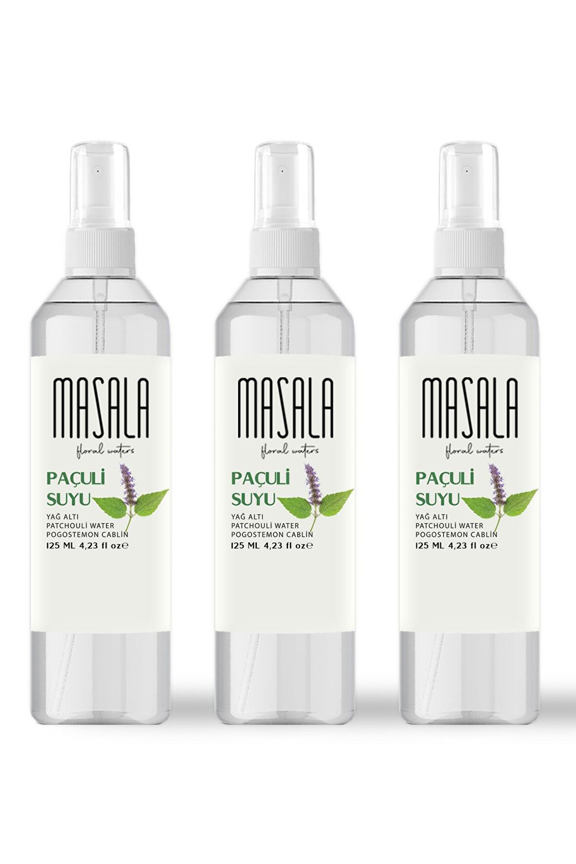 Masala Saf 3 Adet Paçuli Suyu 125 ml %100 Doğal Yağlı Hidrosol - Tonik Clove Floral Water Hydrosol Tonic