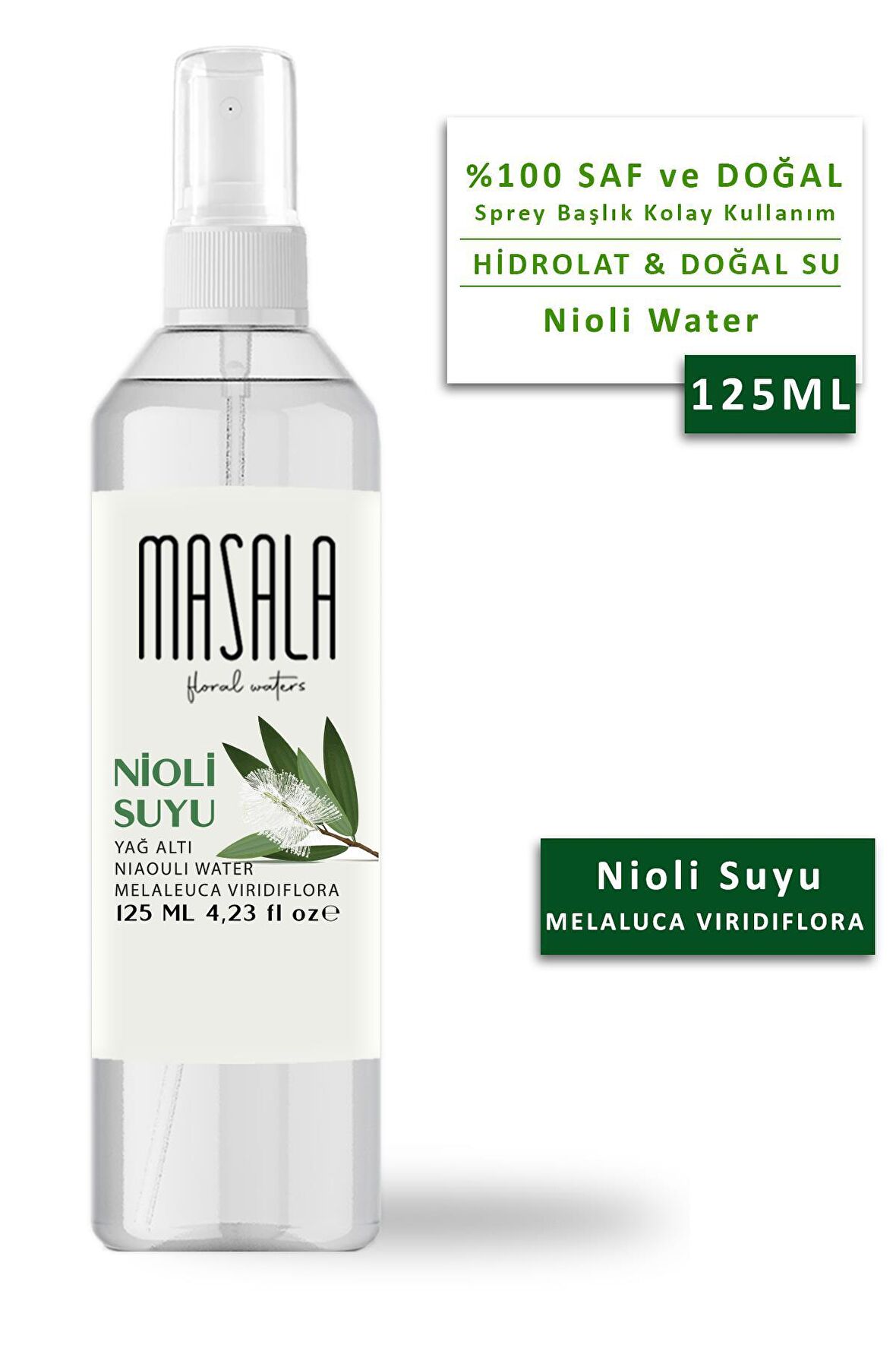 Masala Saf Nioli Suyu 125 ml %100 Doğal Yağlı Hidrosol - Tonik Niaouli Water Hydrosol Tonic