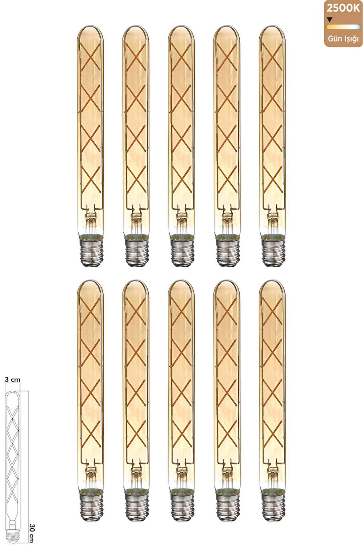 Rustik LED Çubuk Ampul E27 8W 2500K Gün Işığı 10'lu ERD-38