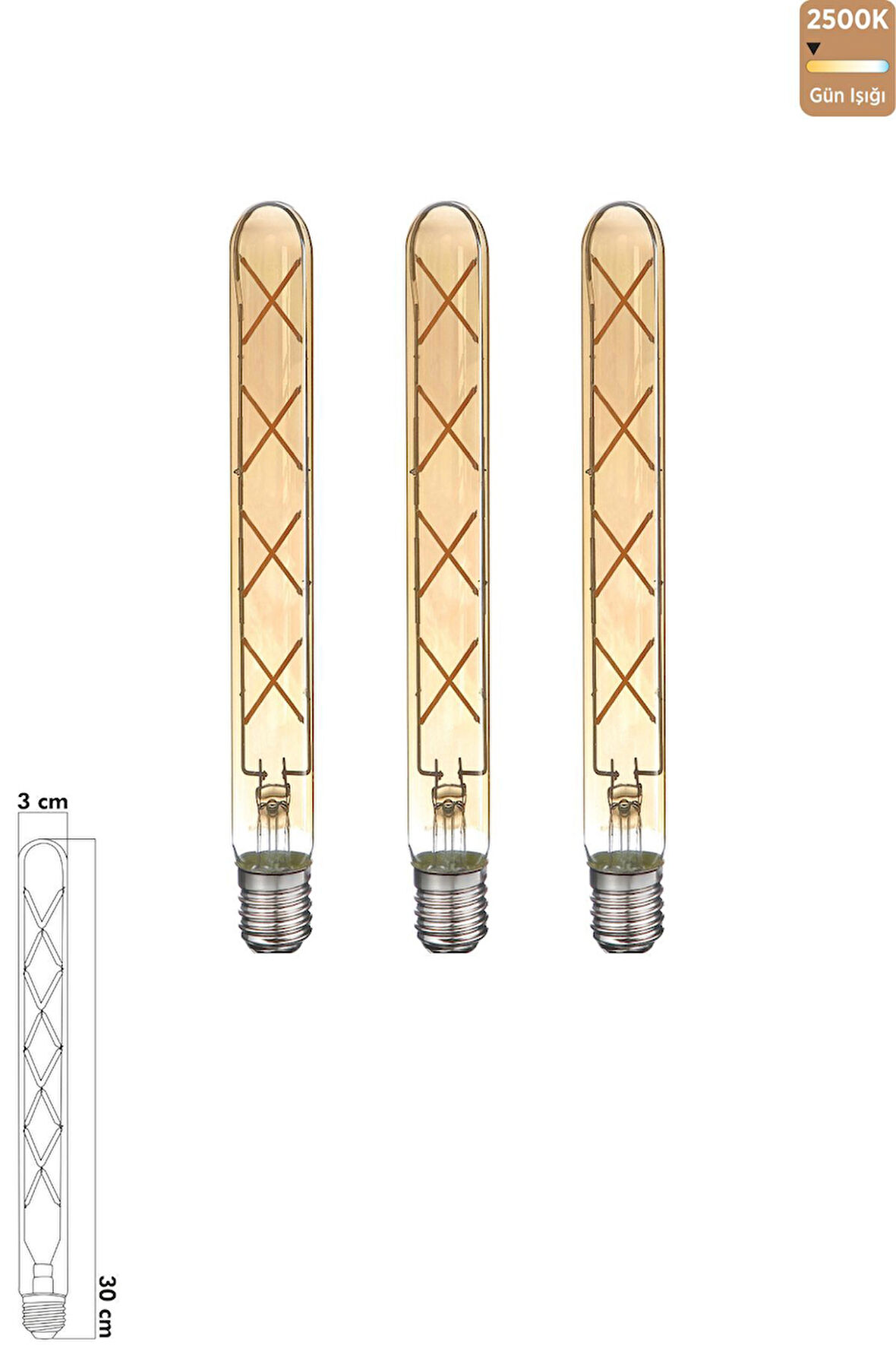 Rustik LED Çubuk Ampul E27 8W 2500K Gün Işığı 3'lü ERD-38
